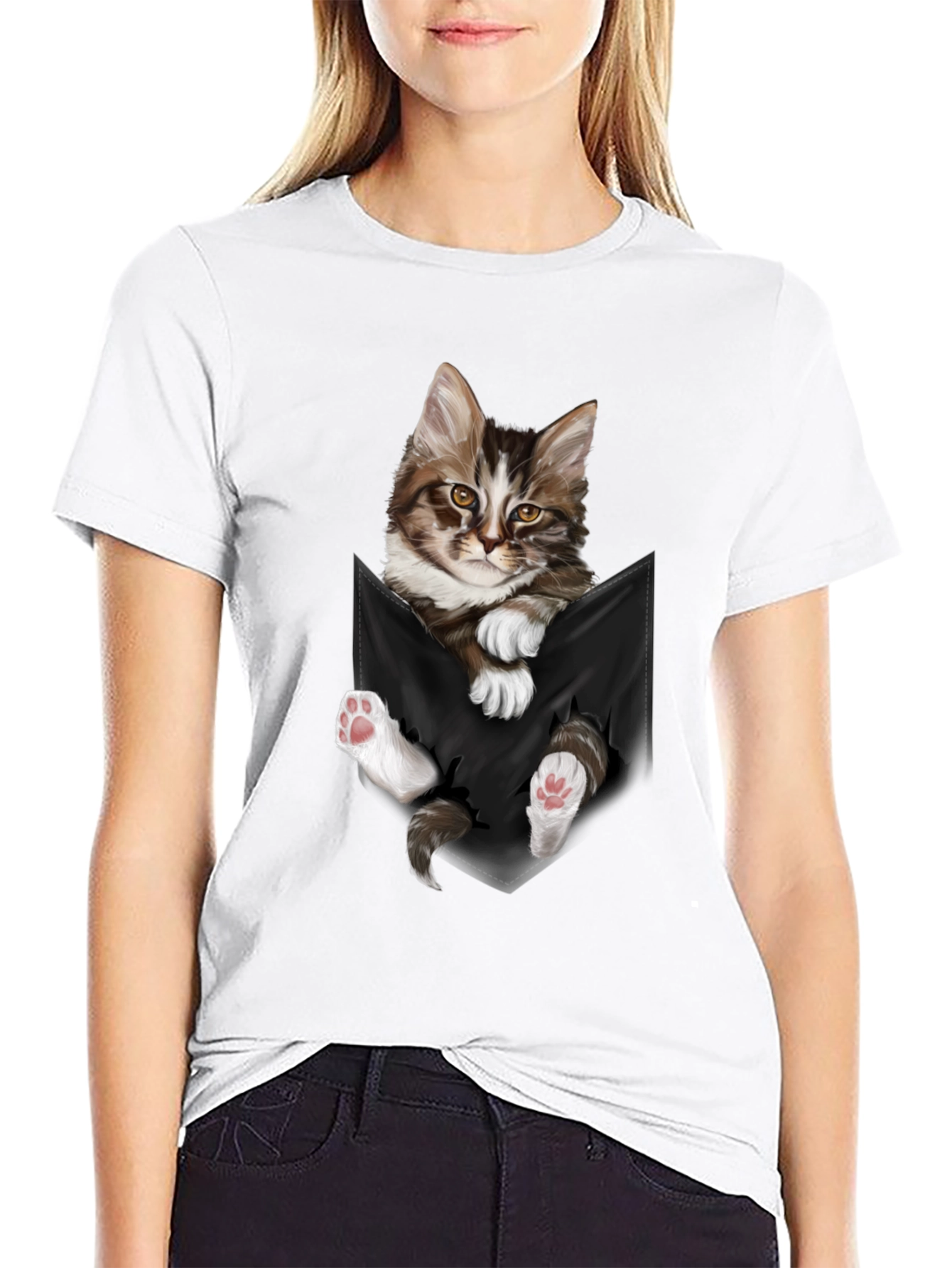 Black Cat Pocket T-Shirt - Novelty Animal Tee view 9