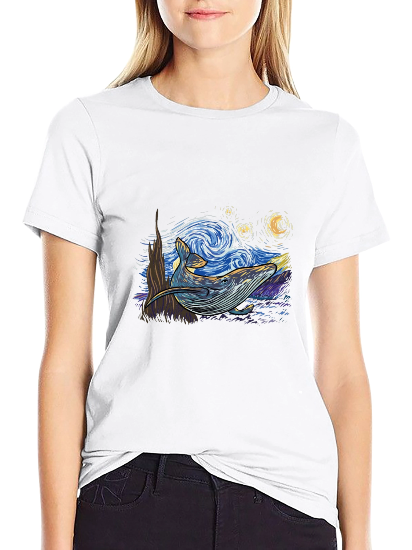 Black Starry Whale Tee - Artistic Graphic Print view 9
