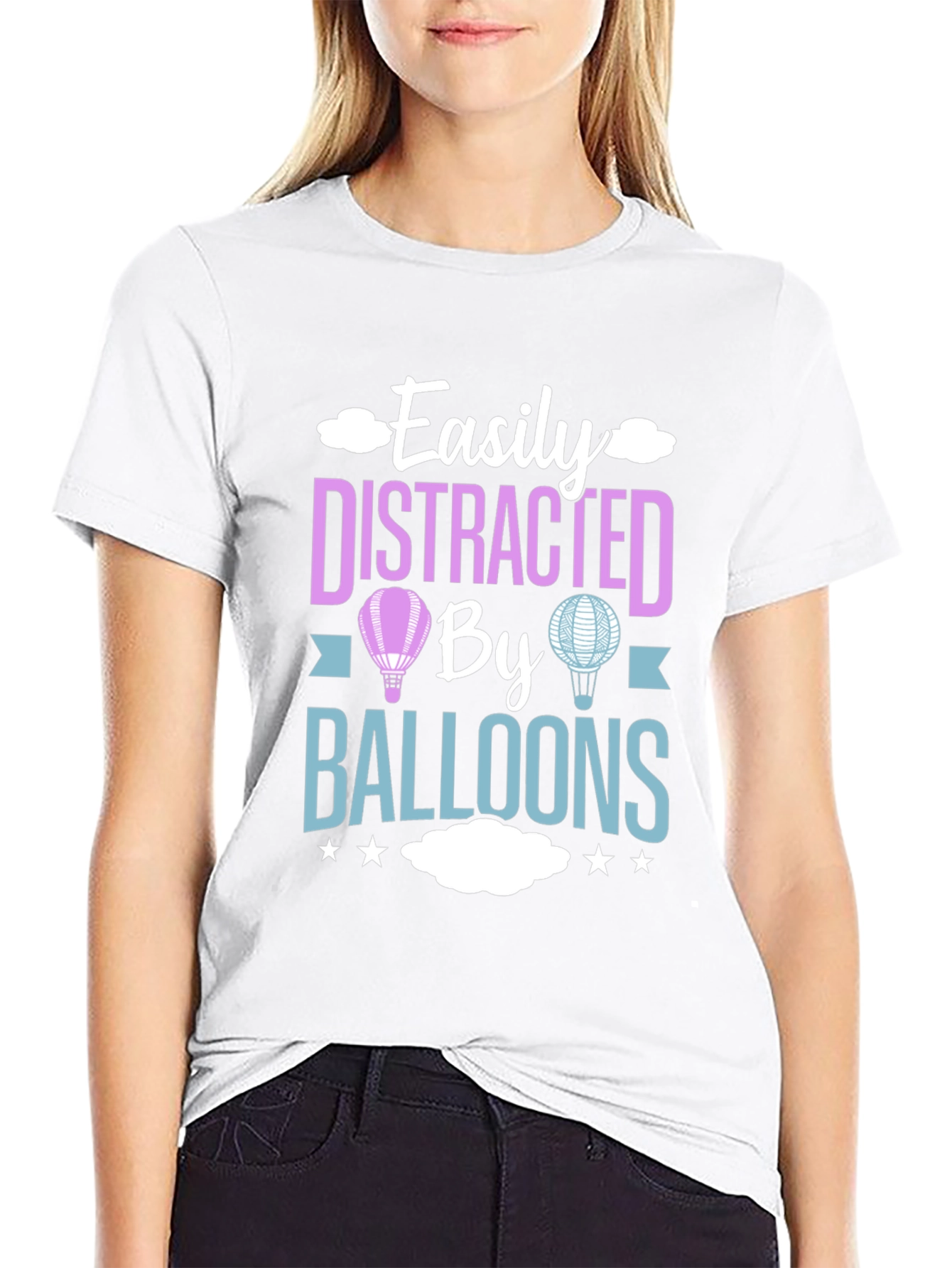 Black Easily Distracted By Balloons T-Shirt view 9