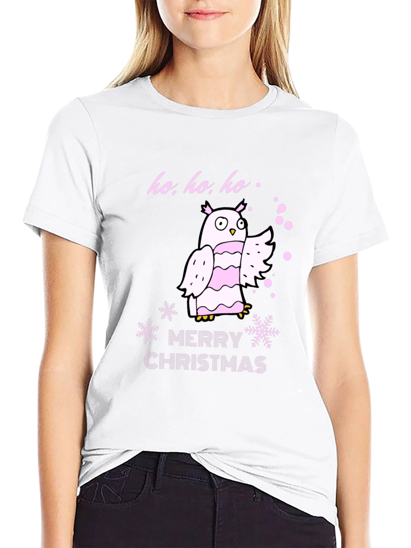 Black Festive Owl Christmas T-Shirt view 9