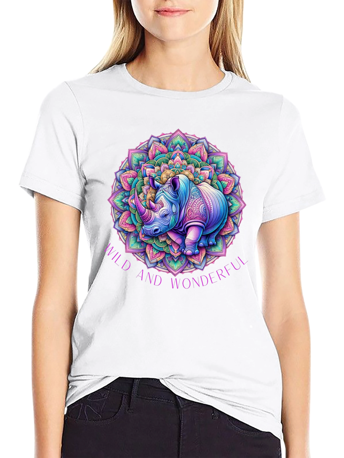 Black Wild and Wonderful Rhino Mandala T-Shirt view 9