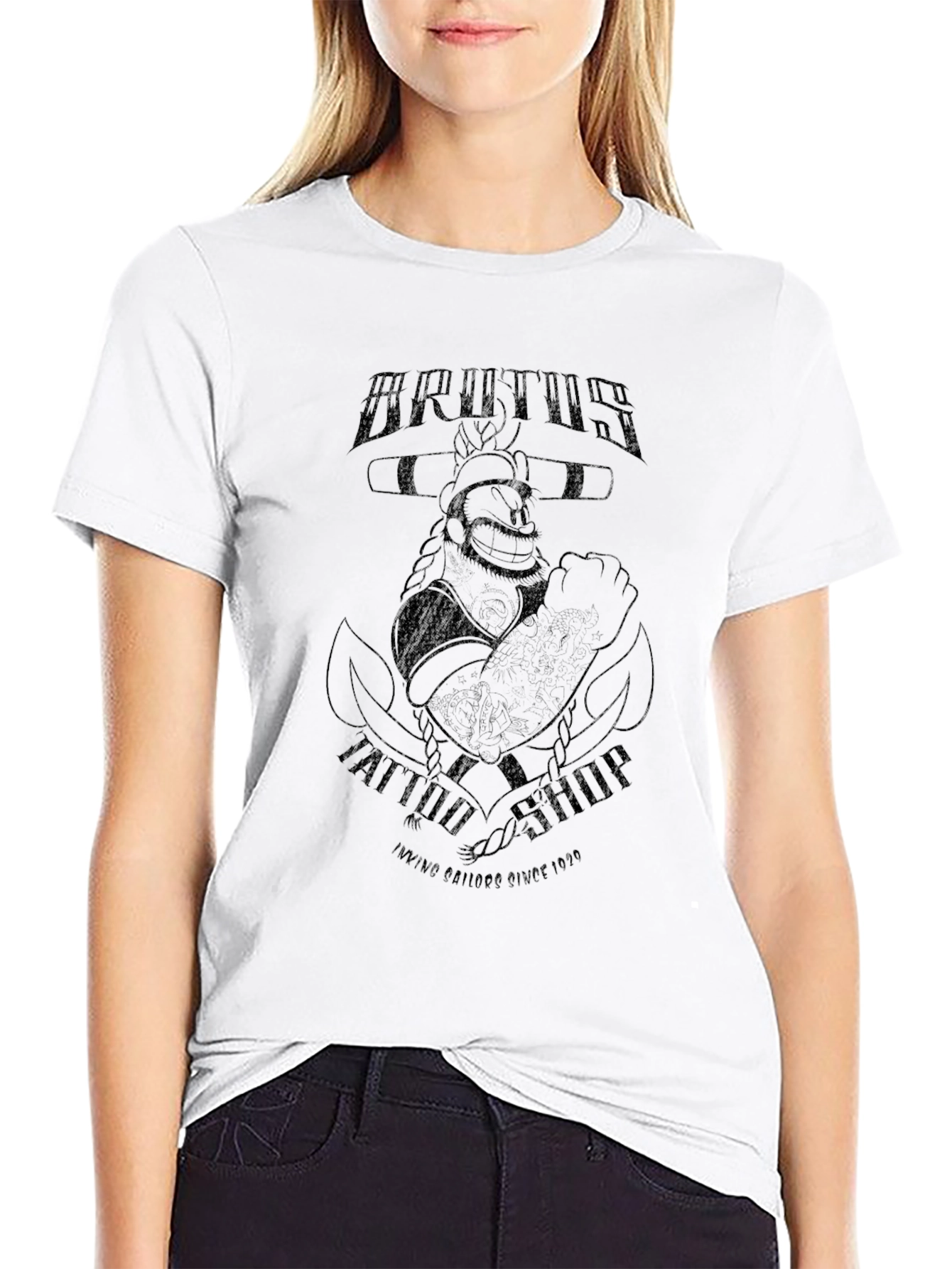 Black Brutus Tattoo Shop Graphic Tee - Vintage Sailor Design view 9