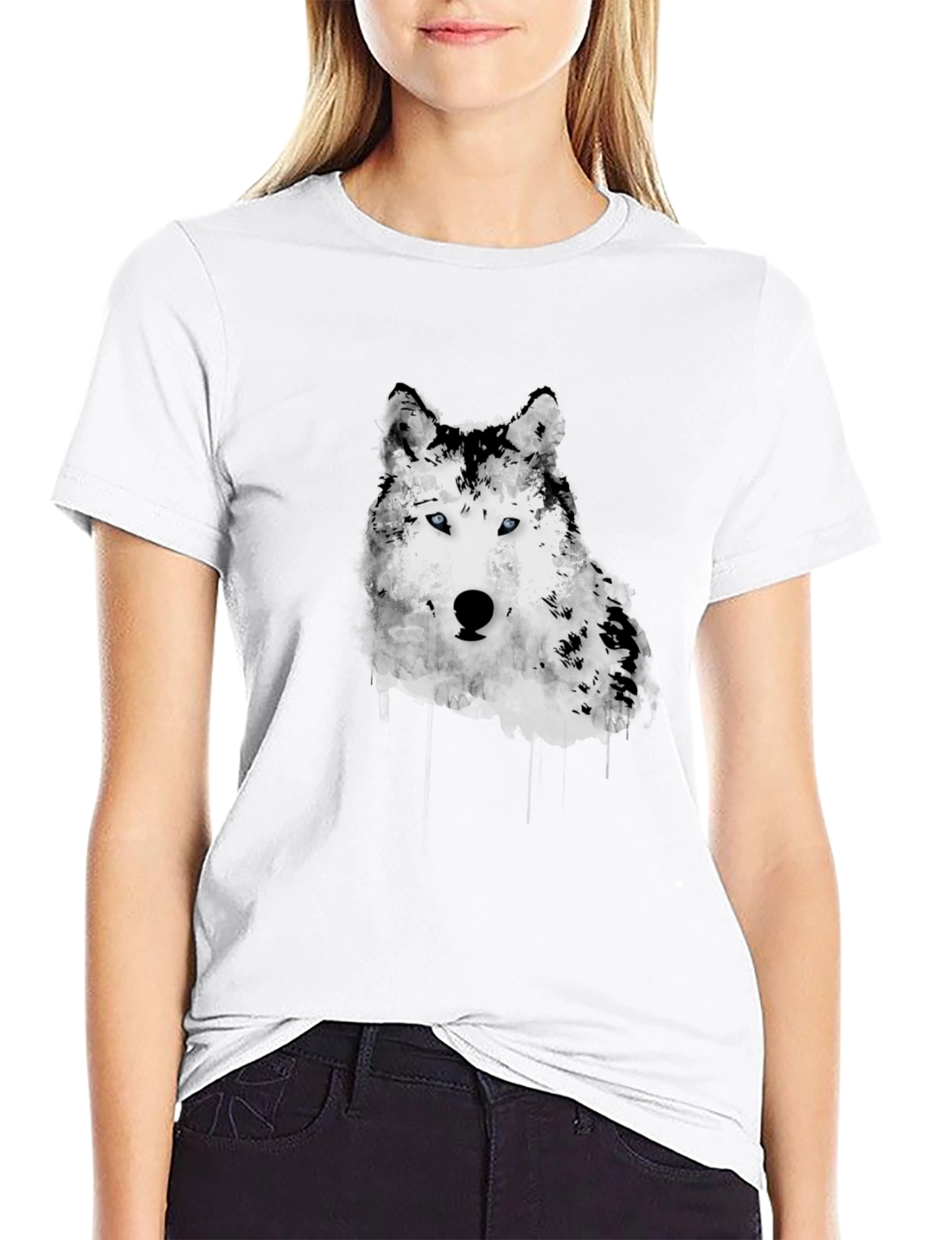 Black Wolf Graphic Print Men's Black T-Shirt view 9
