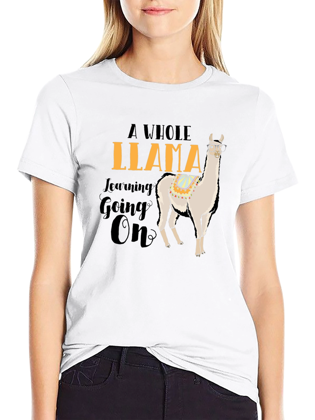Black Funny Llama T-Shirt - A Whole Llama Learning Going On view 9