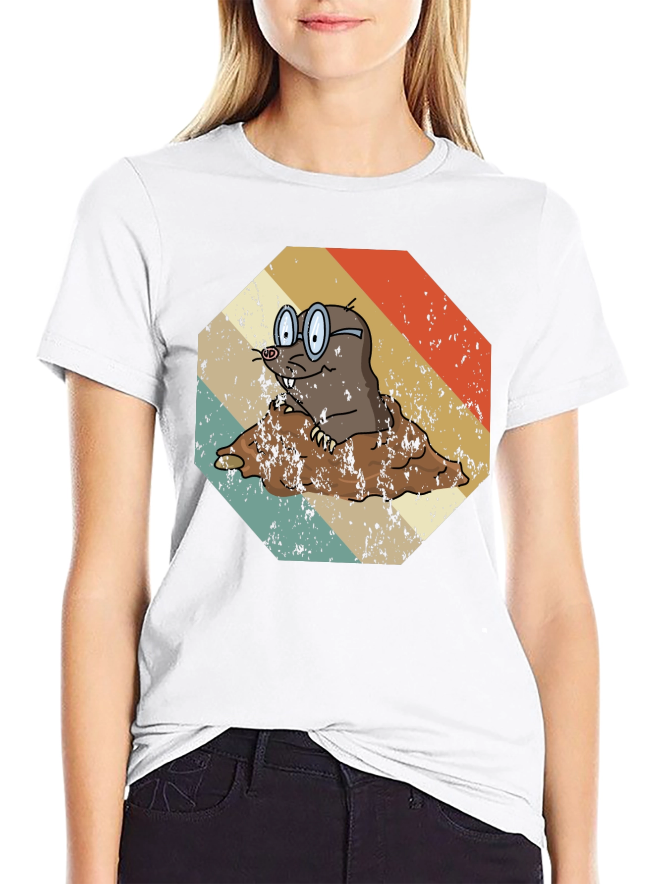 Black Retro Mole T-Shirt: Funny Cartoon Animal Graphic Tee view 9