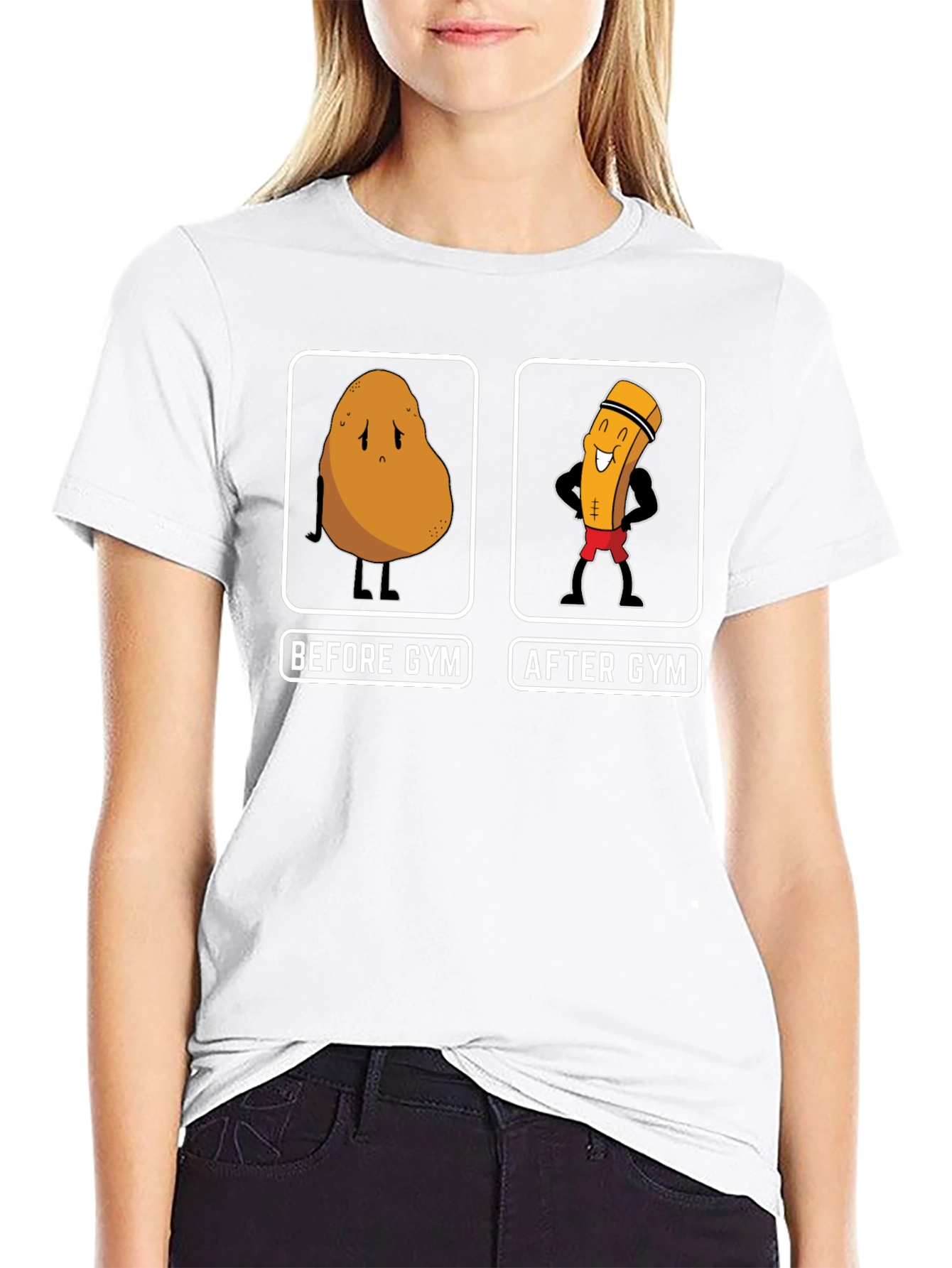 Black Gym Potato Funny Workout T-Shirt view 9