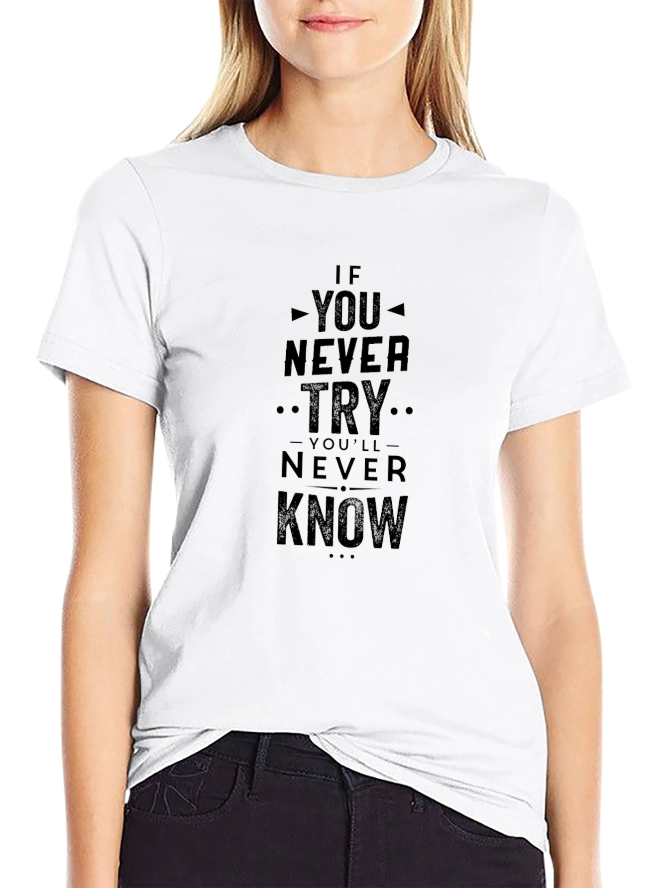 Black Inspirational 'Never Try' Black Graphic Tee view 9