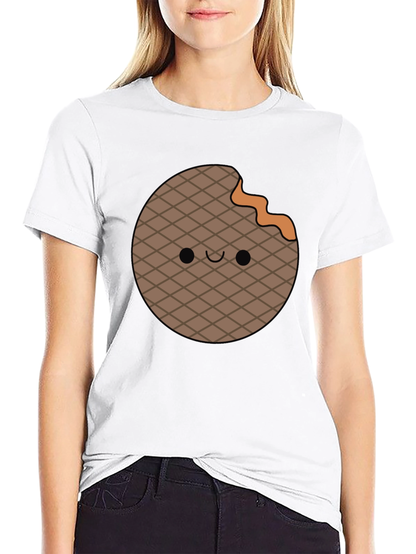 Black Cute Waffle Bite T-Shirt - Fun Foodie Apparel view 9