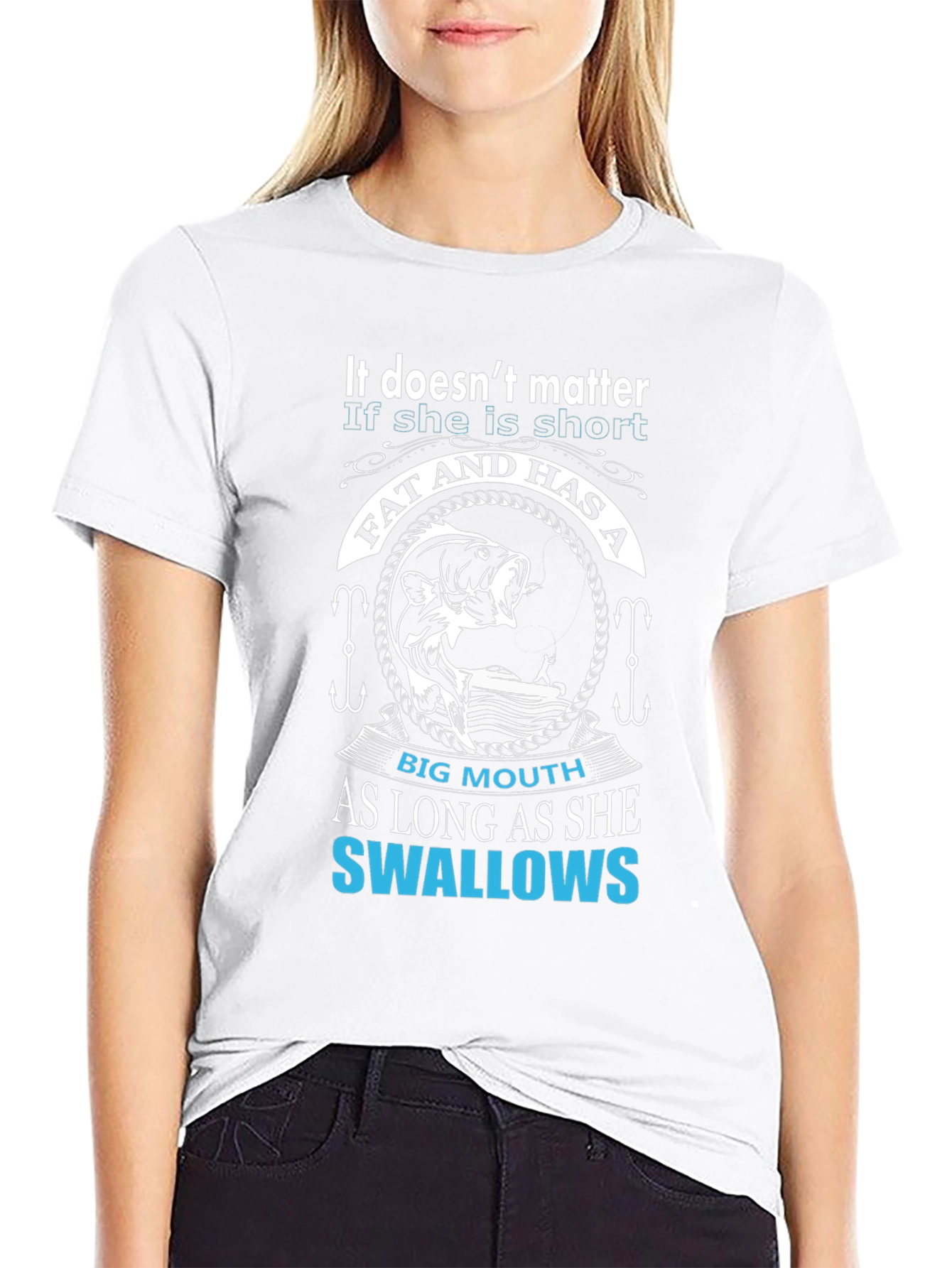 Black Fishing Humor T-Shirt -  Big Mouth Swallows Tee view 9