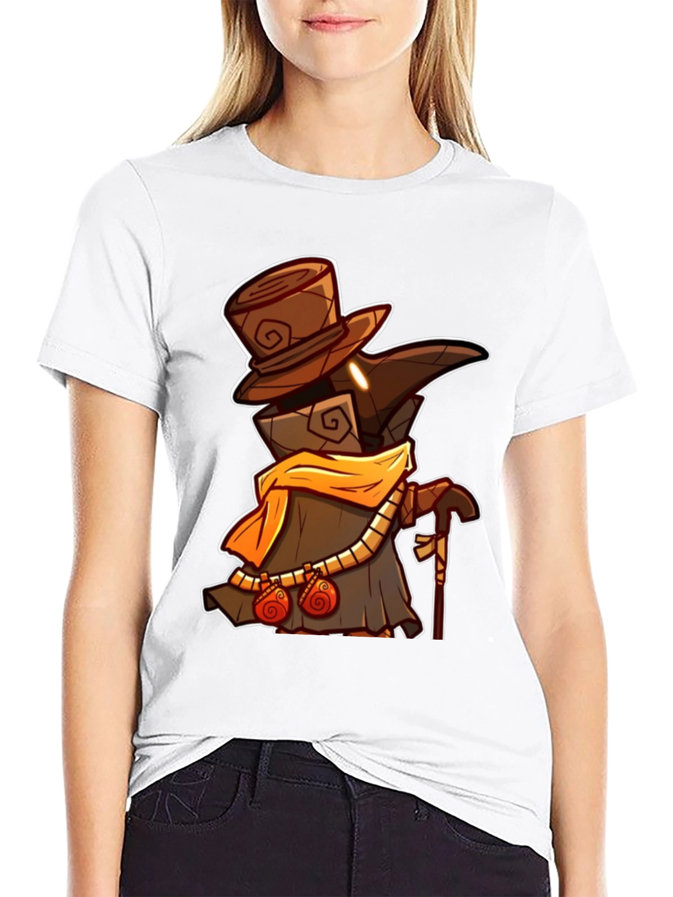 Black Plague Doctor Cartoon Graphic T-Shirt - Black view 9
