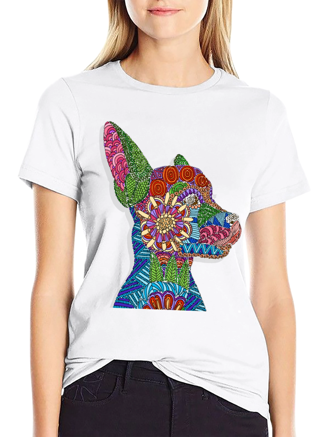 Black Dog Mandala Graphic Print T-Shirt - Black view 9
