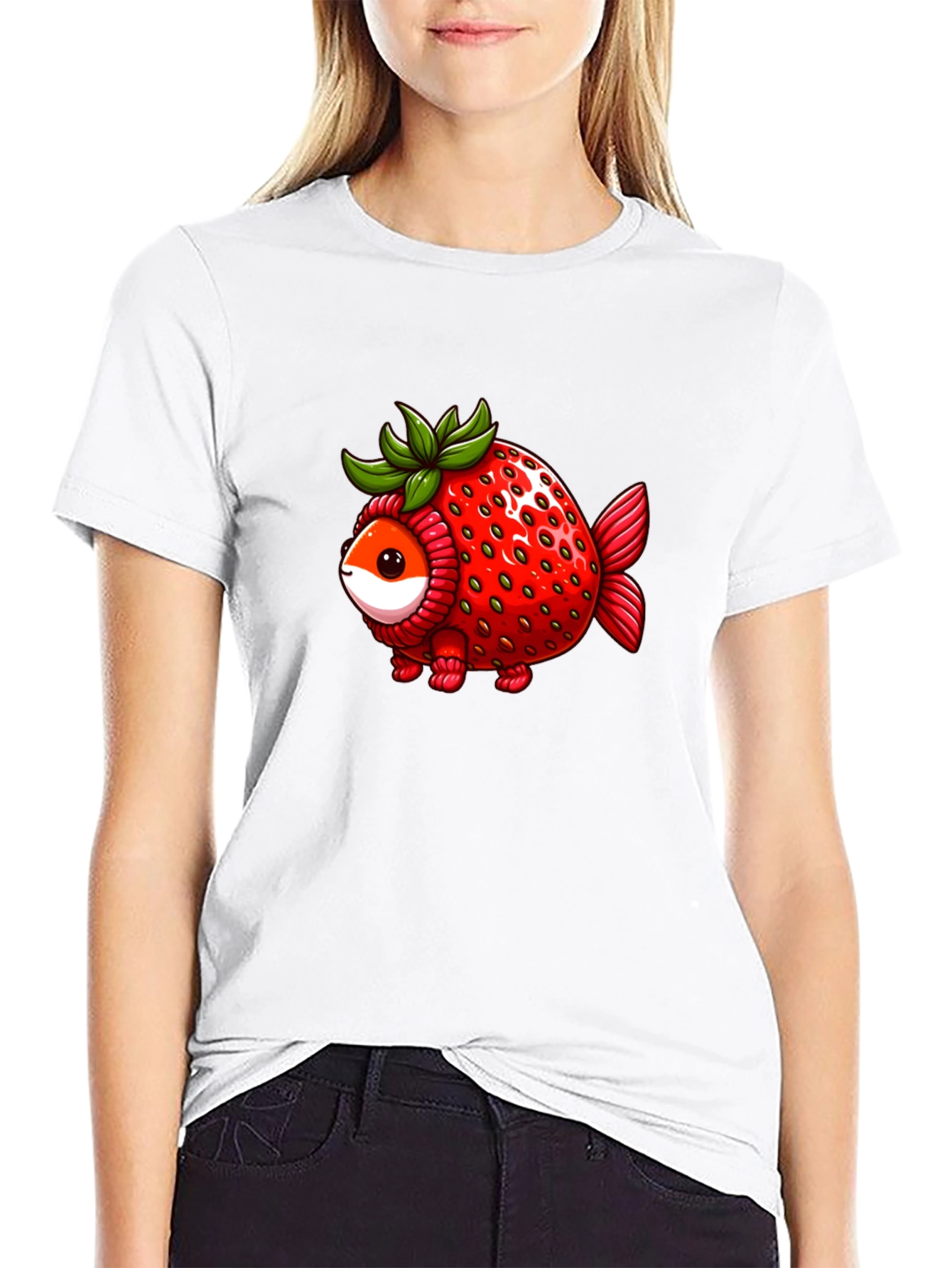 Black Strawberry Fish T-Shirt - Unique Graphic Tee view 9