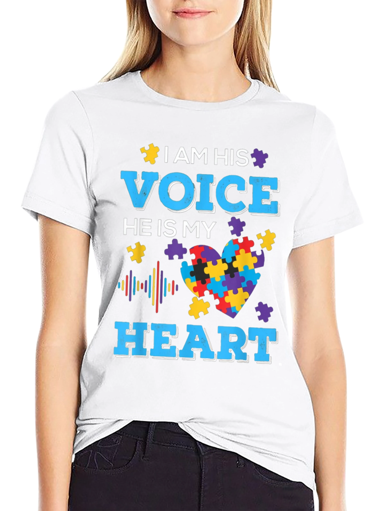 Black Autism Awareness T-Shirt - I am his Voice view 9