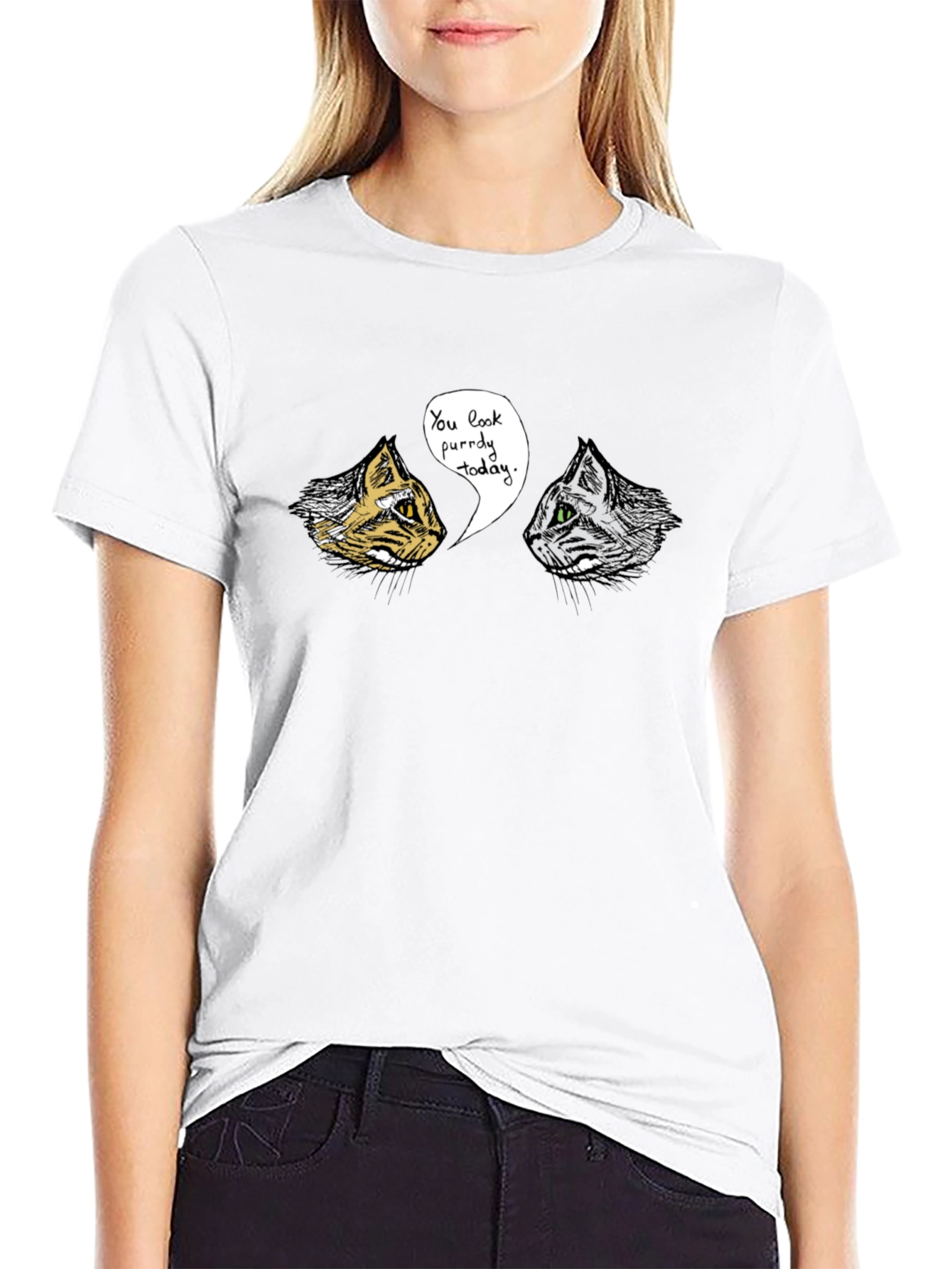 Black Purr-fectly Funny Cat Graphic T-Shirt view 9