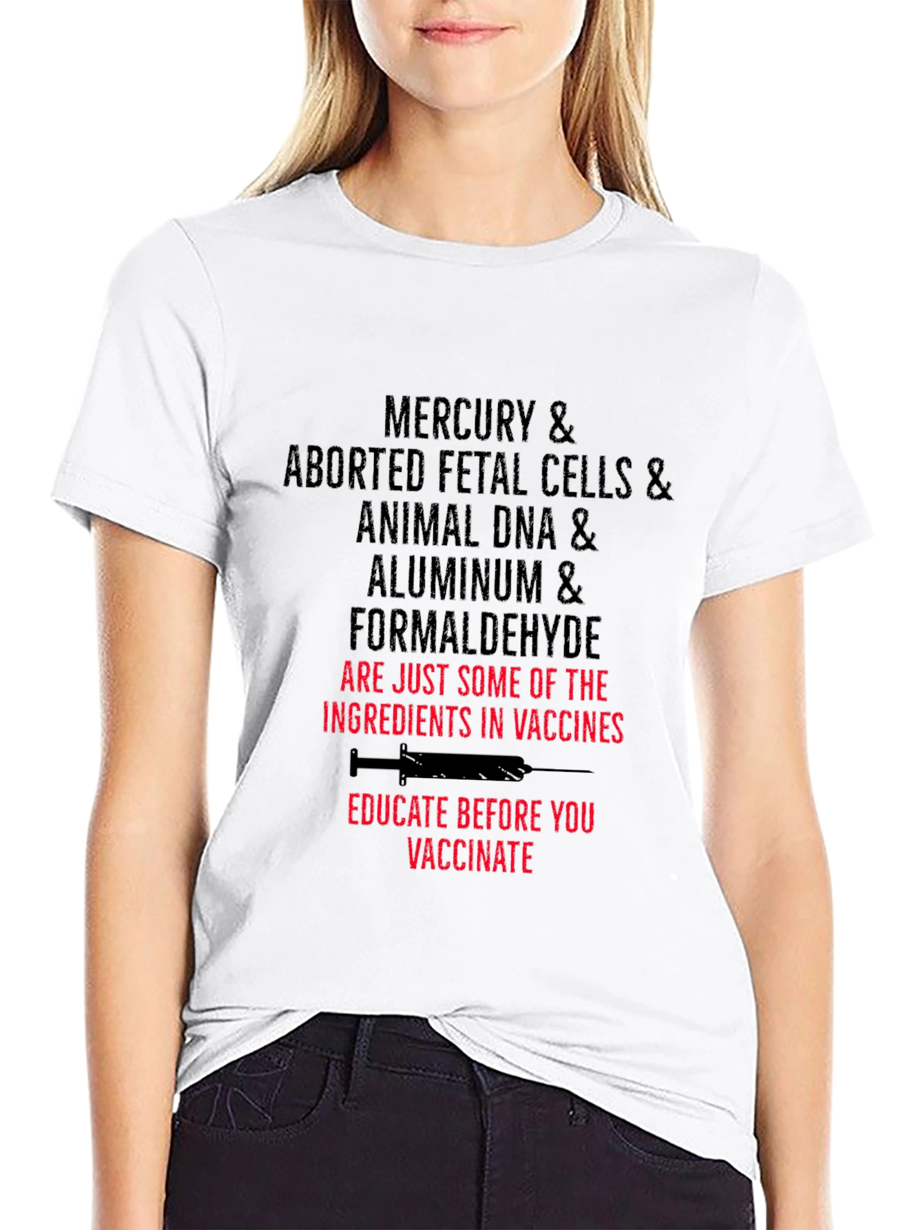 Black Anti-Vaccine T-Shirt: Mercury Fetal Cells DNA Aluminum view 9