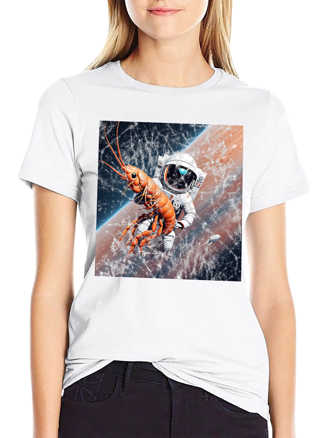Black Space Lobster Astronaut T-Shirt view 9