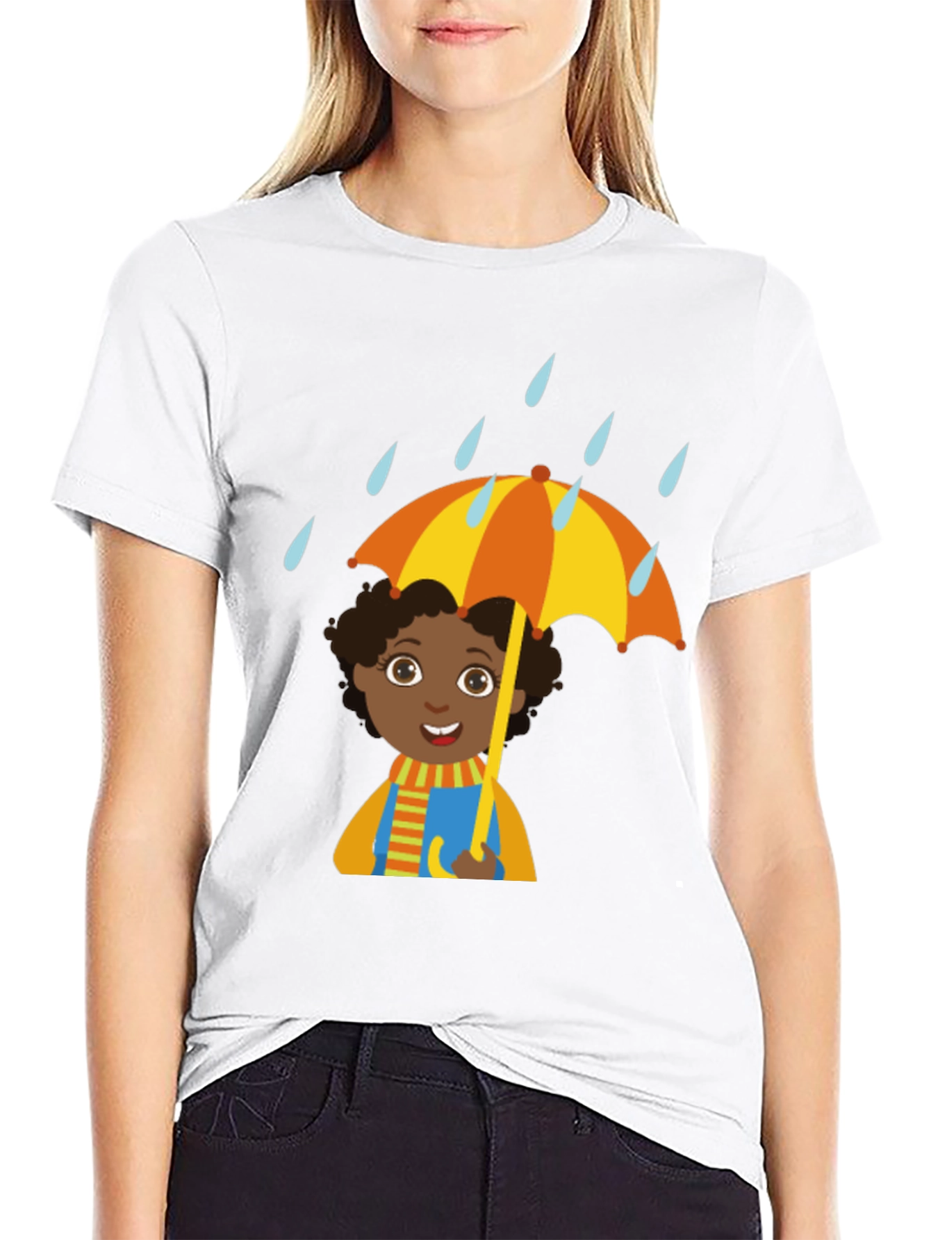 Black Rainy Day Cartoon T-Shirt view 9