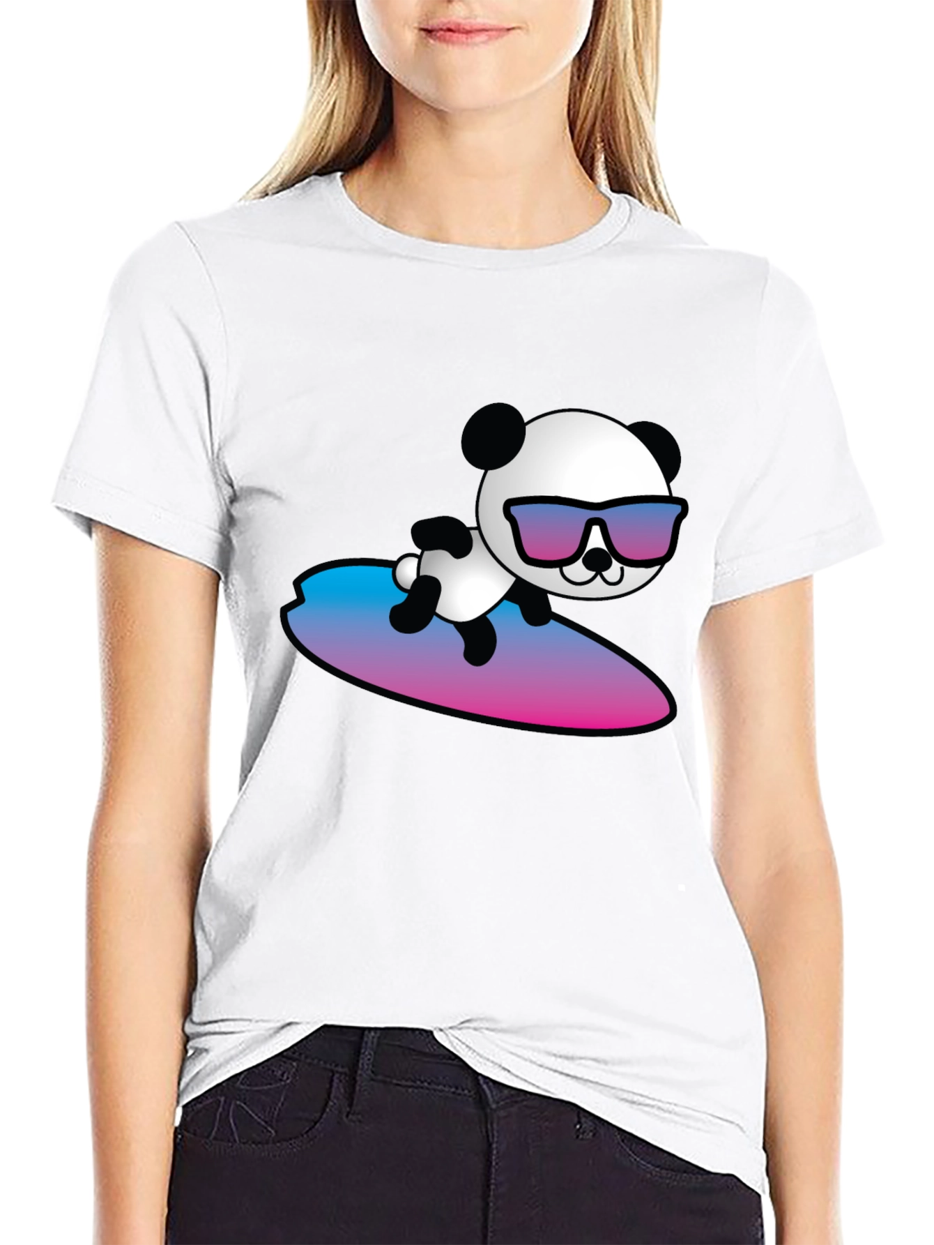 Black Surfing Panda T-Shirt - Cool Graphic Tee view 9