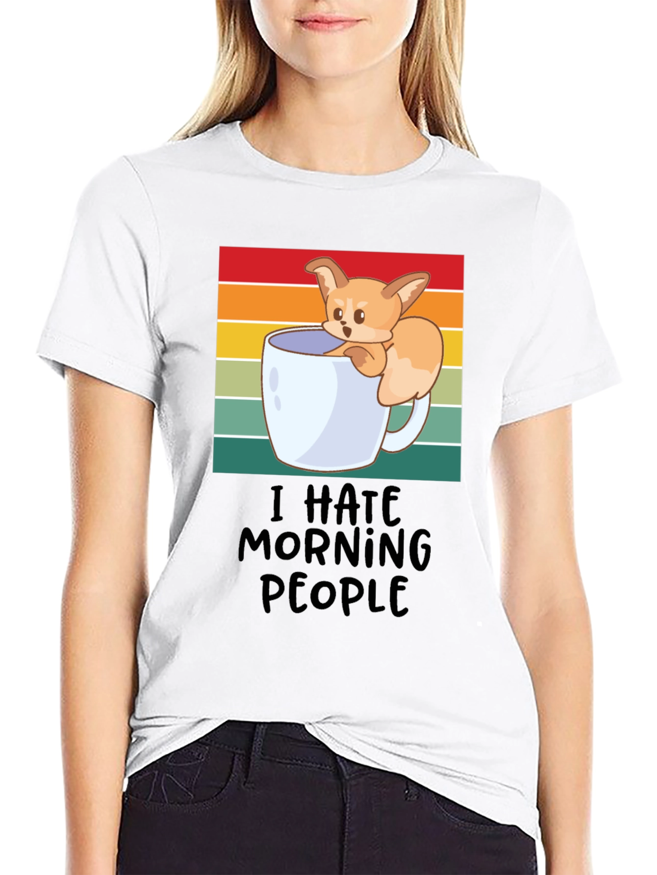 Black I Hate Morning People Fox Graphic Tee view 9