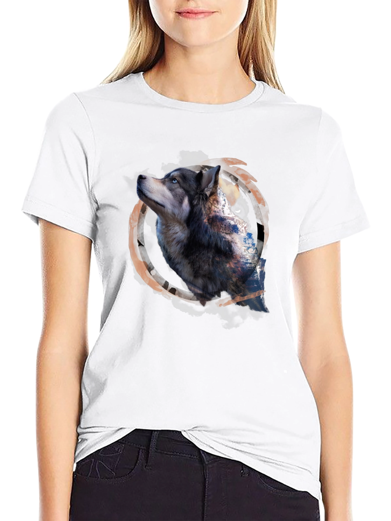Black Wolf Graphic Print Black T-Shirt view 9