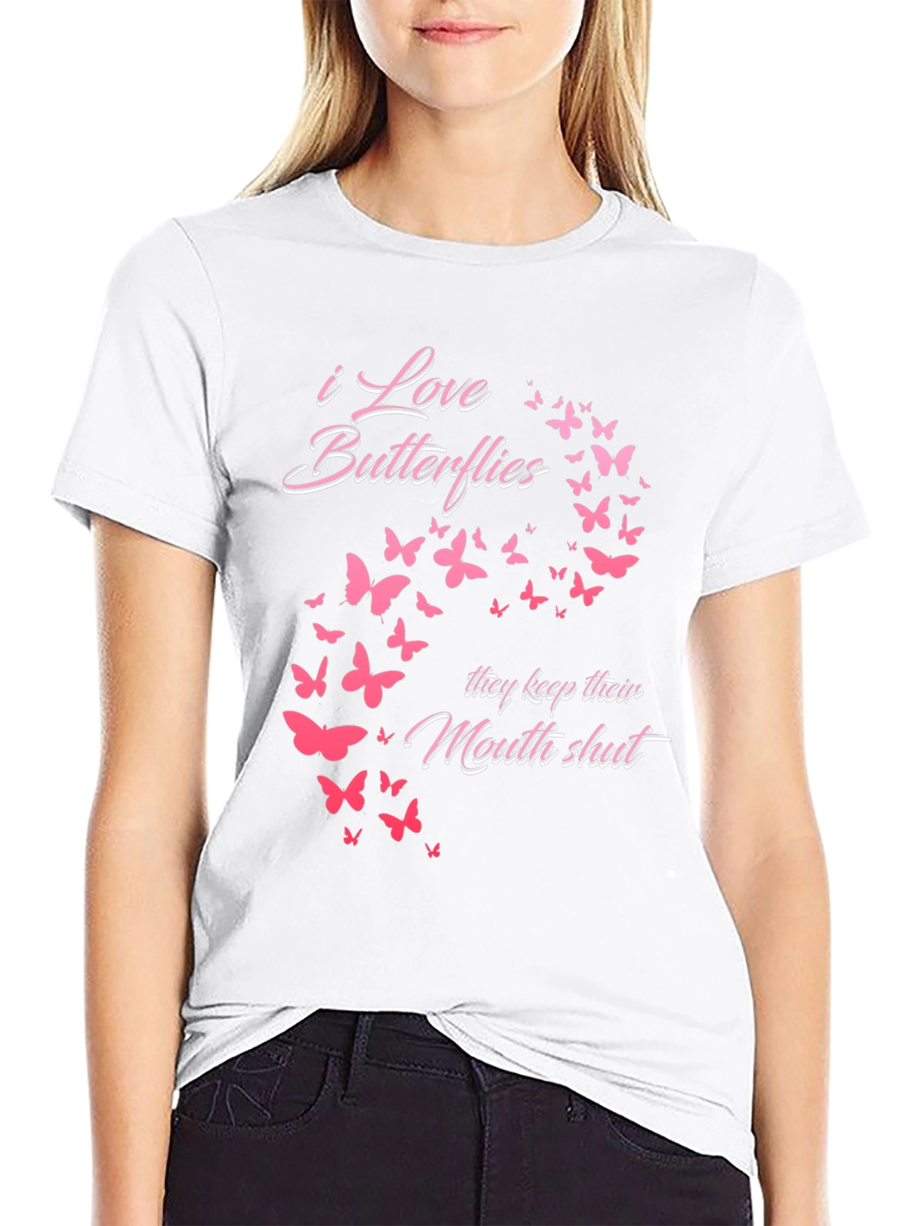 Black I Love Butterflies Graphic Tee - Black view 9