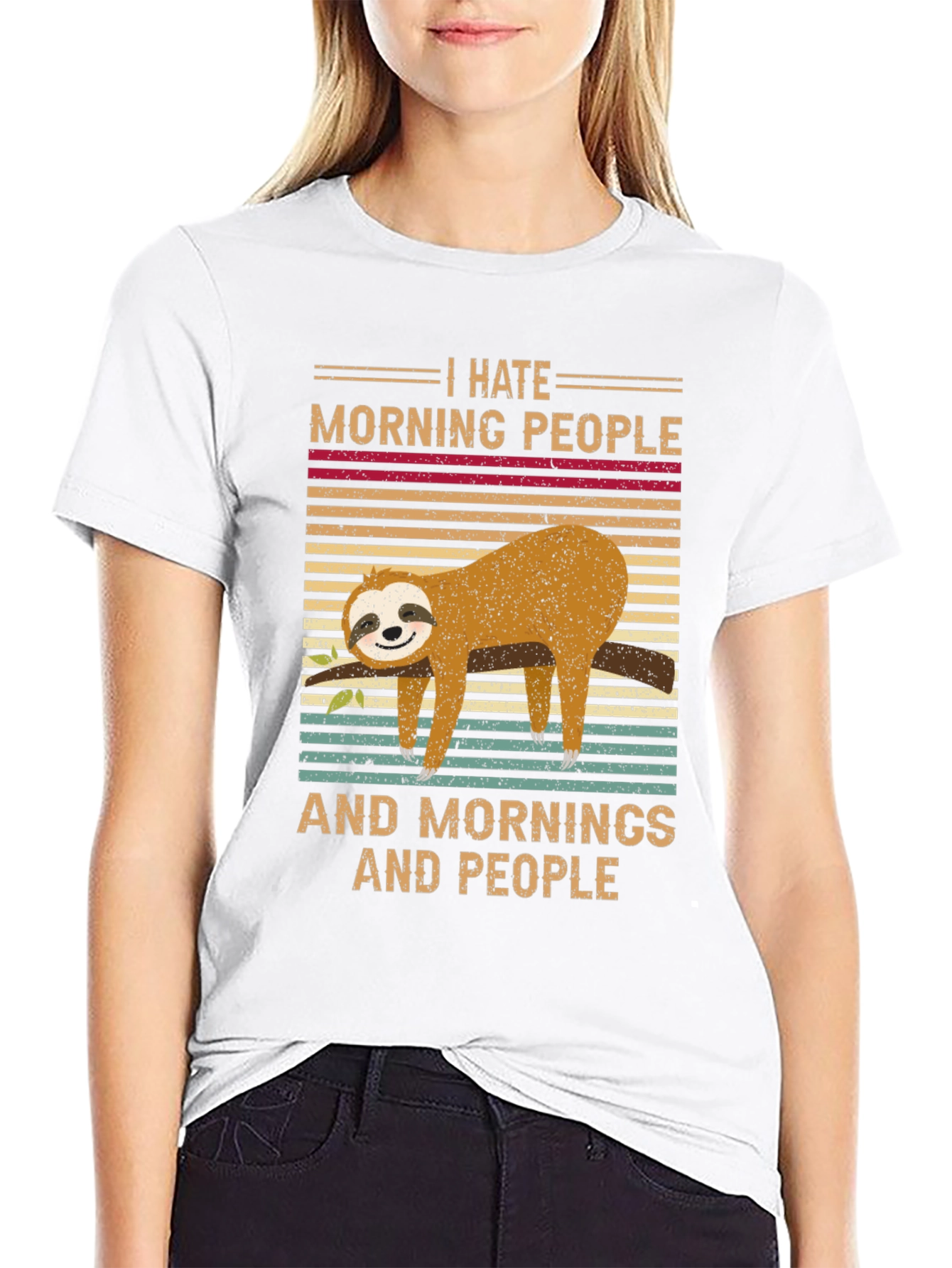 Black I Hate Morning People Sloth T-Shirt view 9
