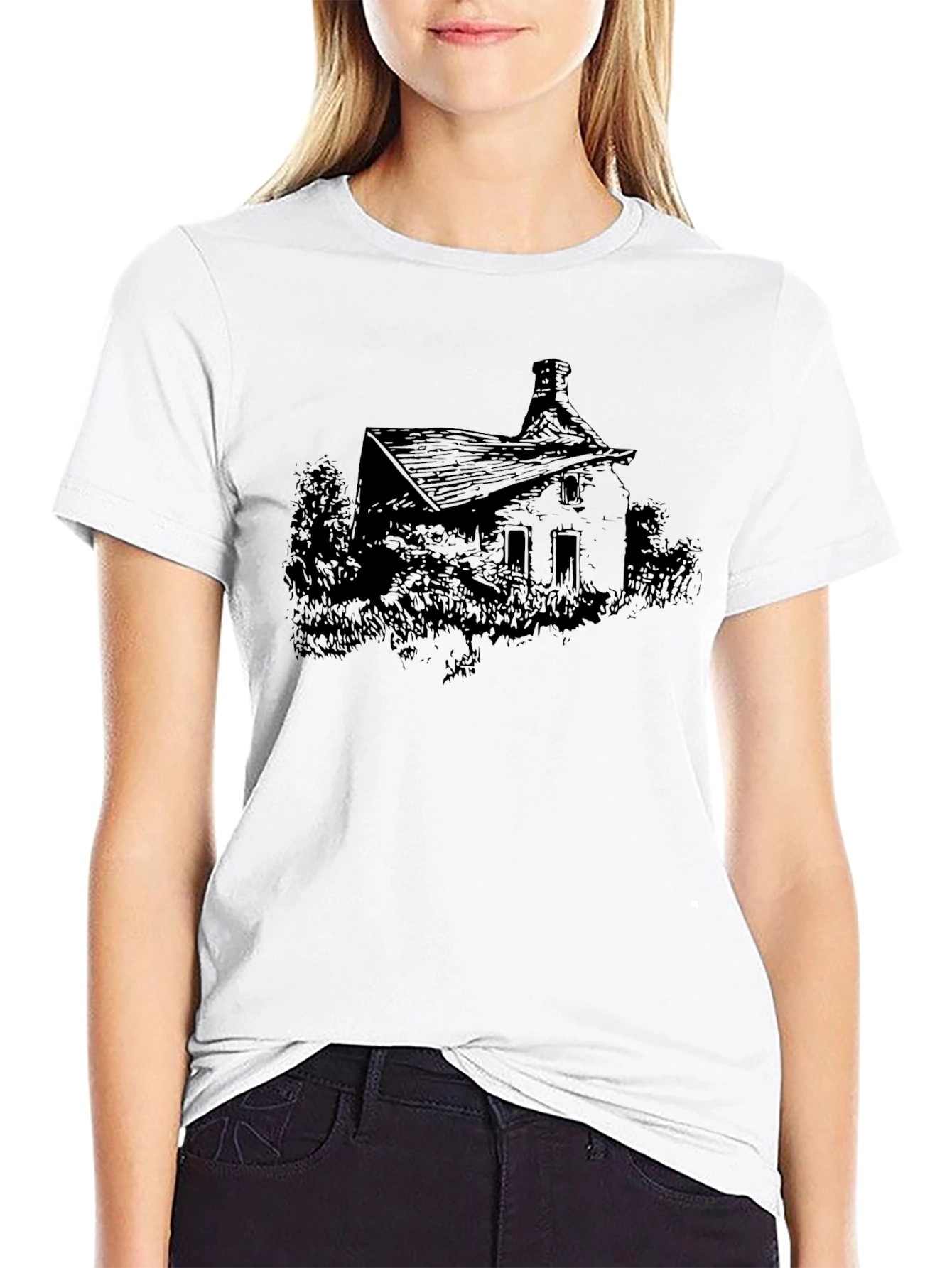 Black Eerie House Graphic T-Shirt view 9