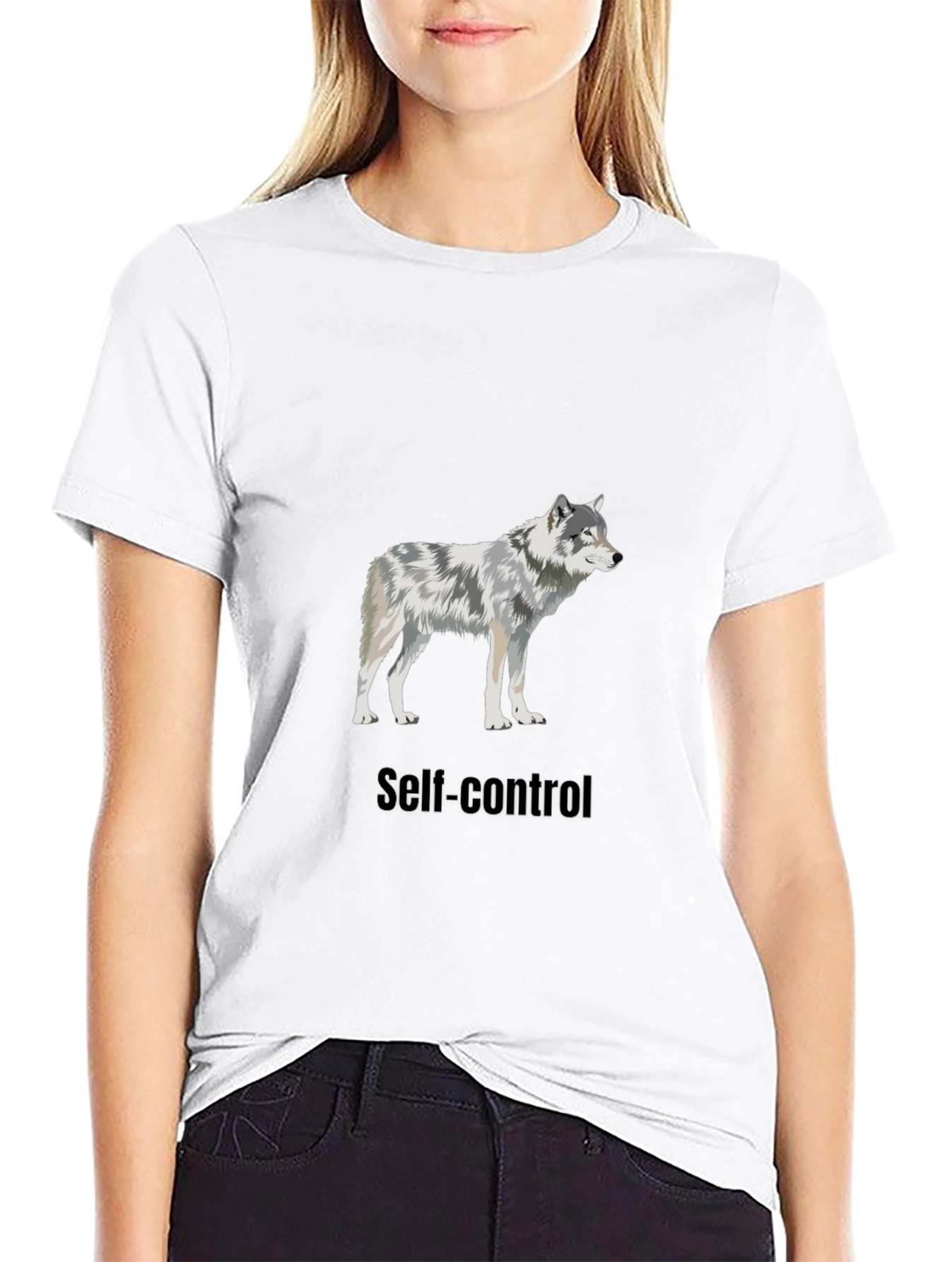 Black Self-Control Wolf Graphic T-Shirt view 9