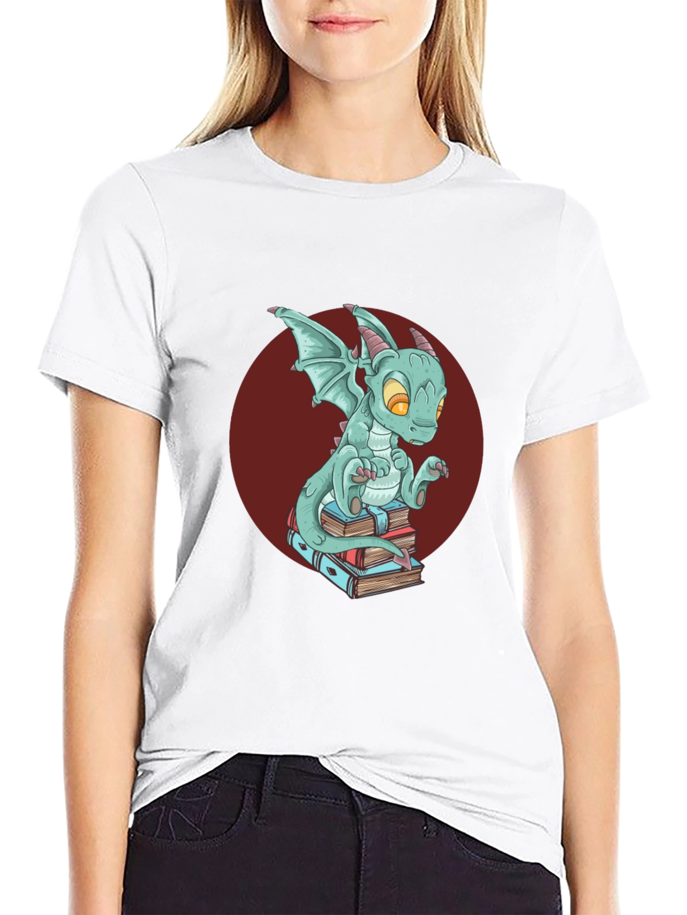 Black Dragon on Books T-Shirt - Black Graphic Tee view 9