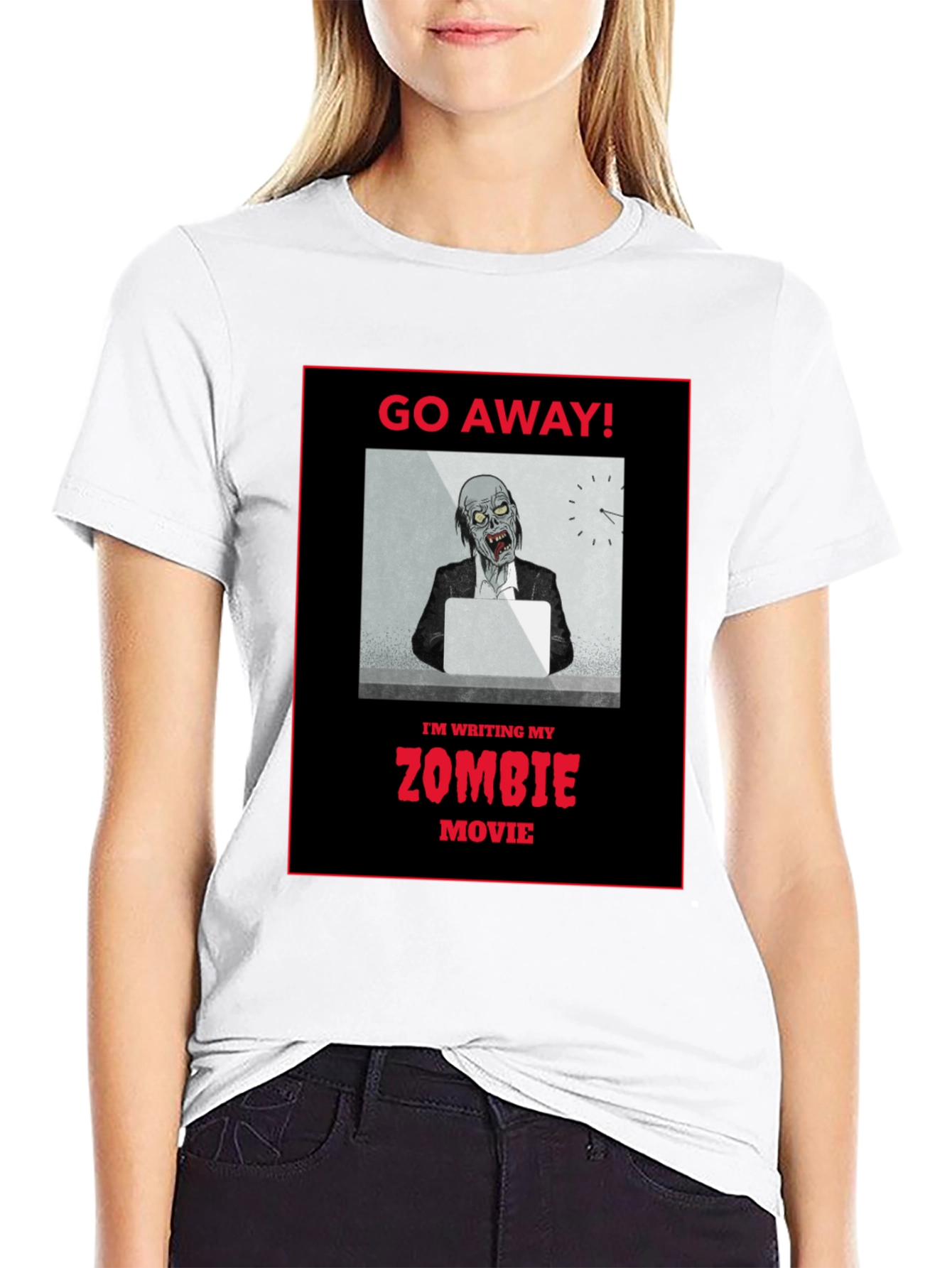 Black Zombie Movie Writer T-Shirt - Go Away! view 9