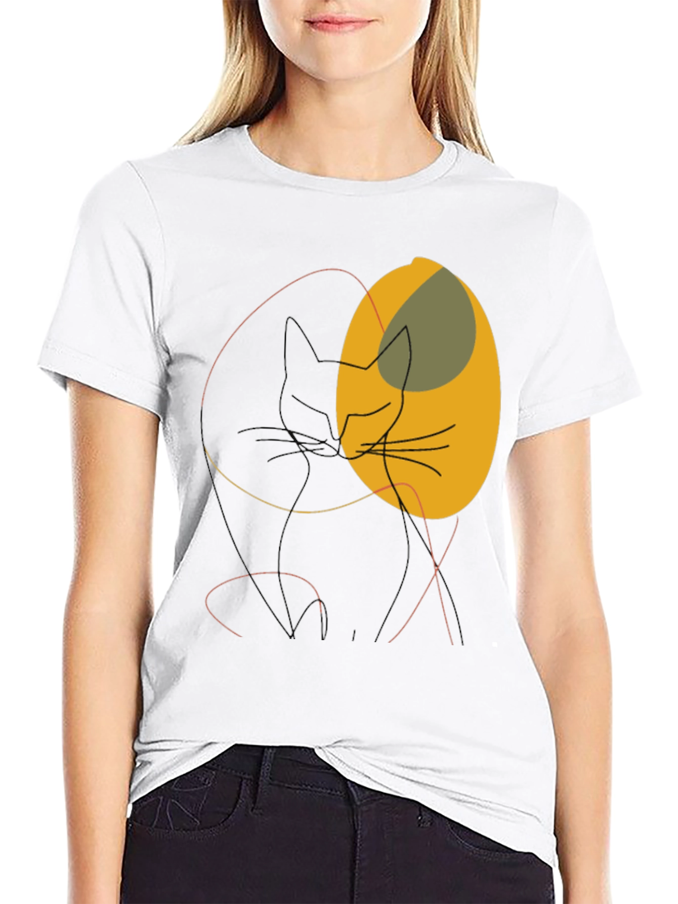 Black Abstract Cat Graphic Tee - Modern Minimalist Design view 9