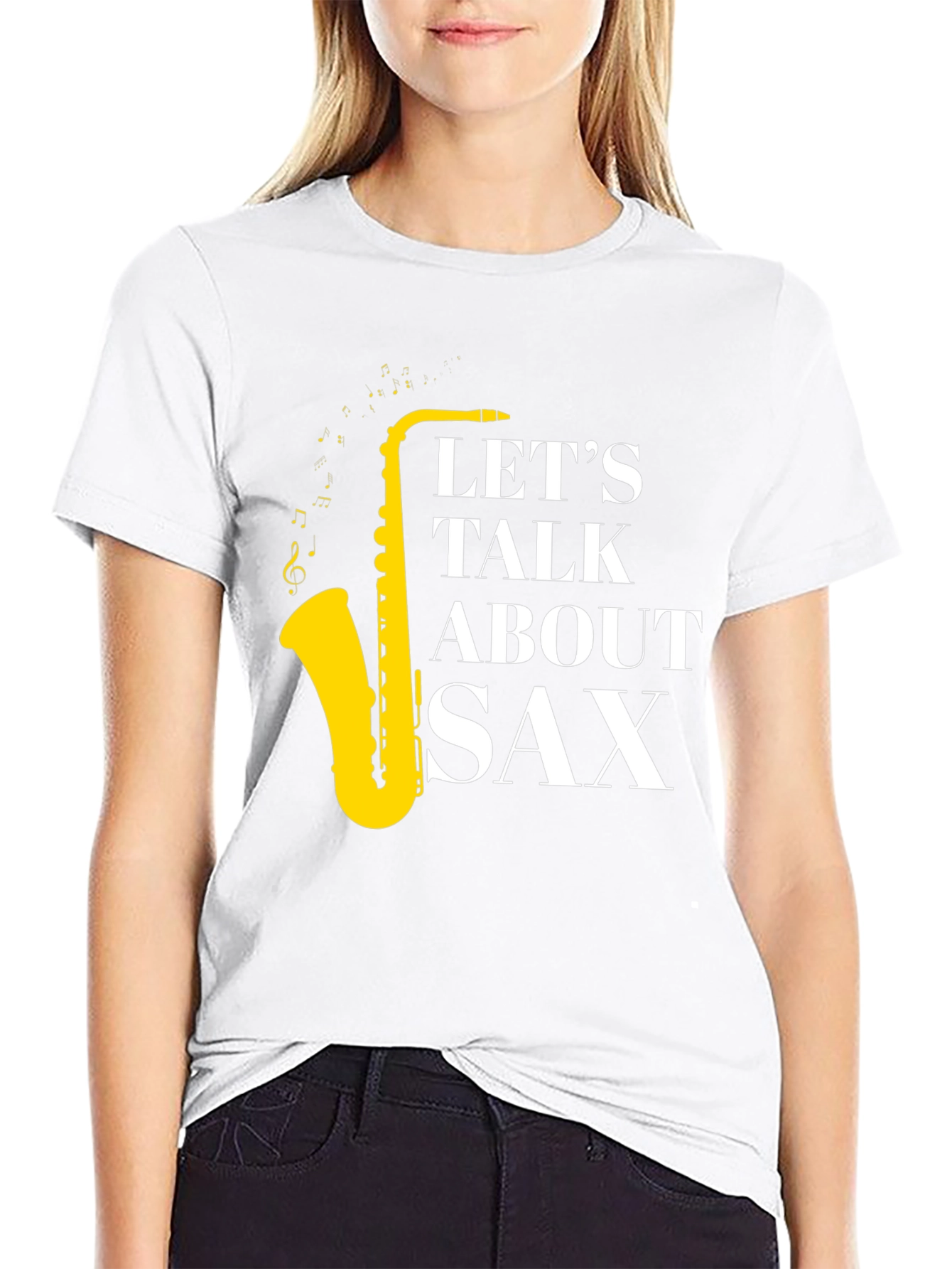 Black Let's Talk About Sax T-Shirt - Musician Apparel view 9