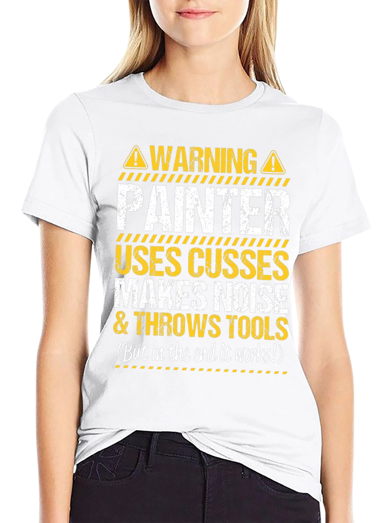 Black Warning Painter T-Shirt: Uses Cusses and Throws Tools view 9