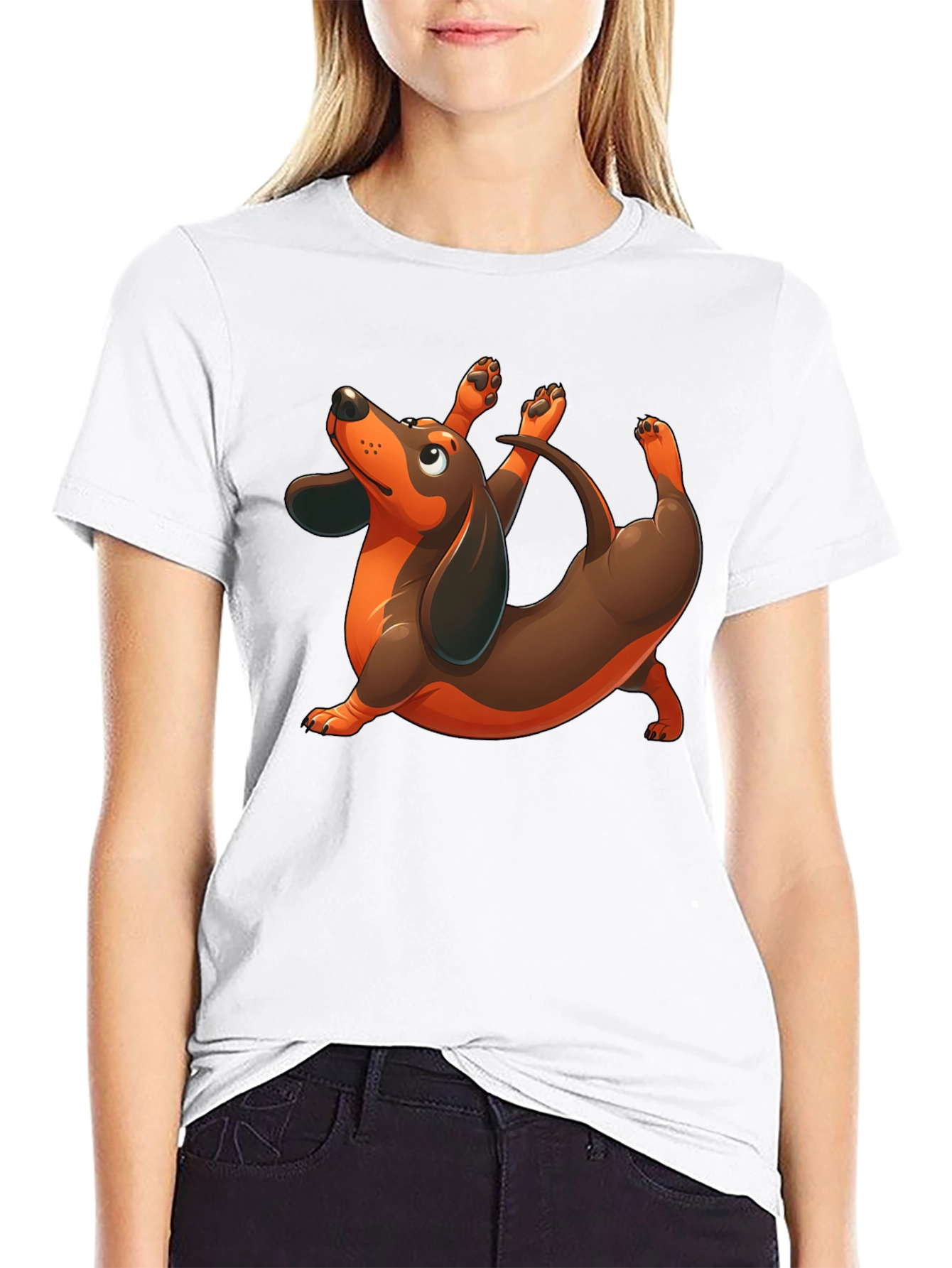 Black Yoga Dachshund Black T-Shirt view 9