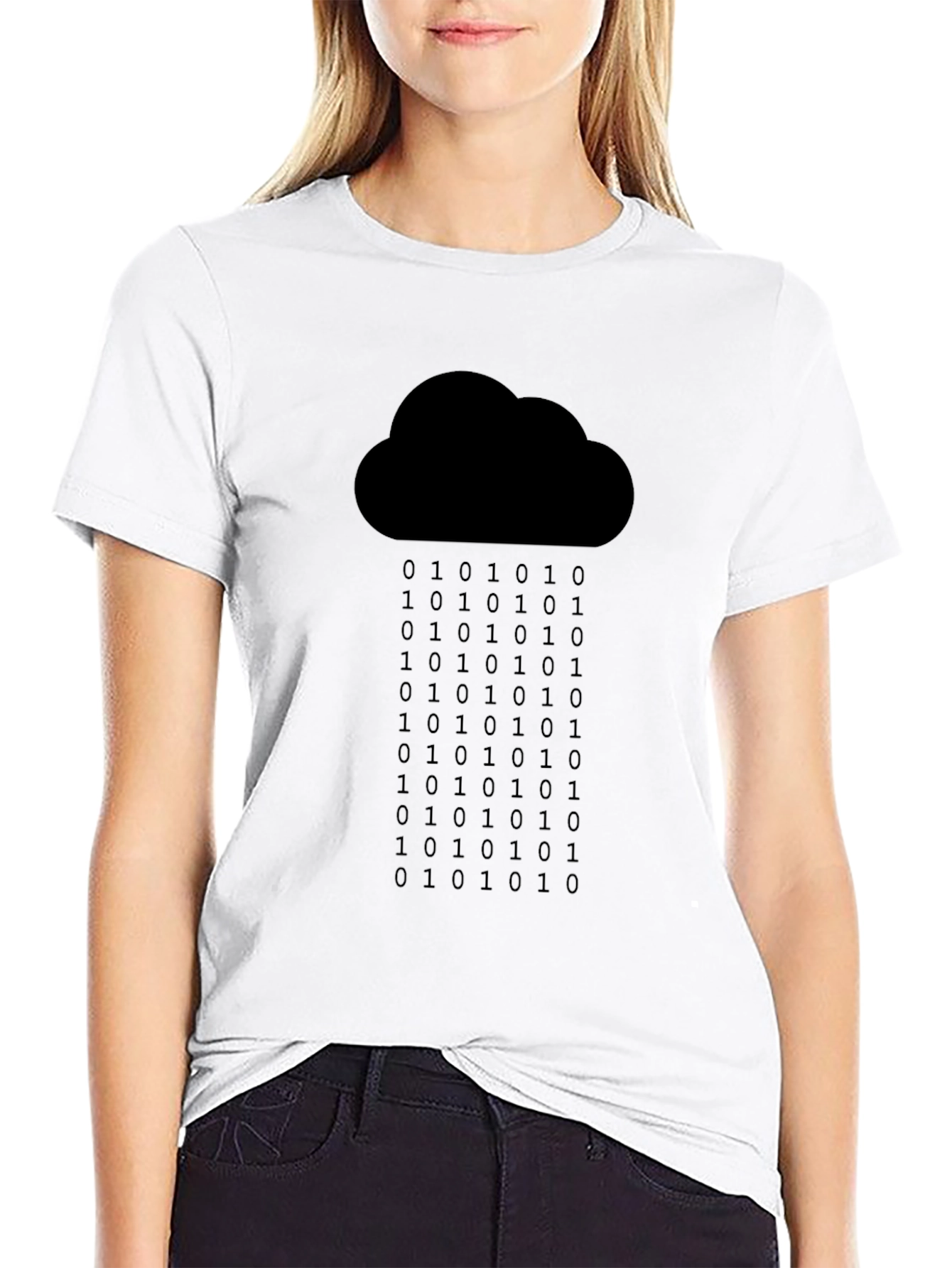 Black Binary Rain Cloud Tee - Programmer Geek Chic view 9