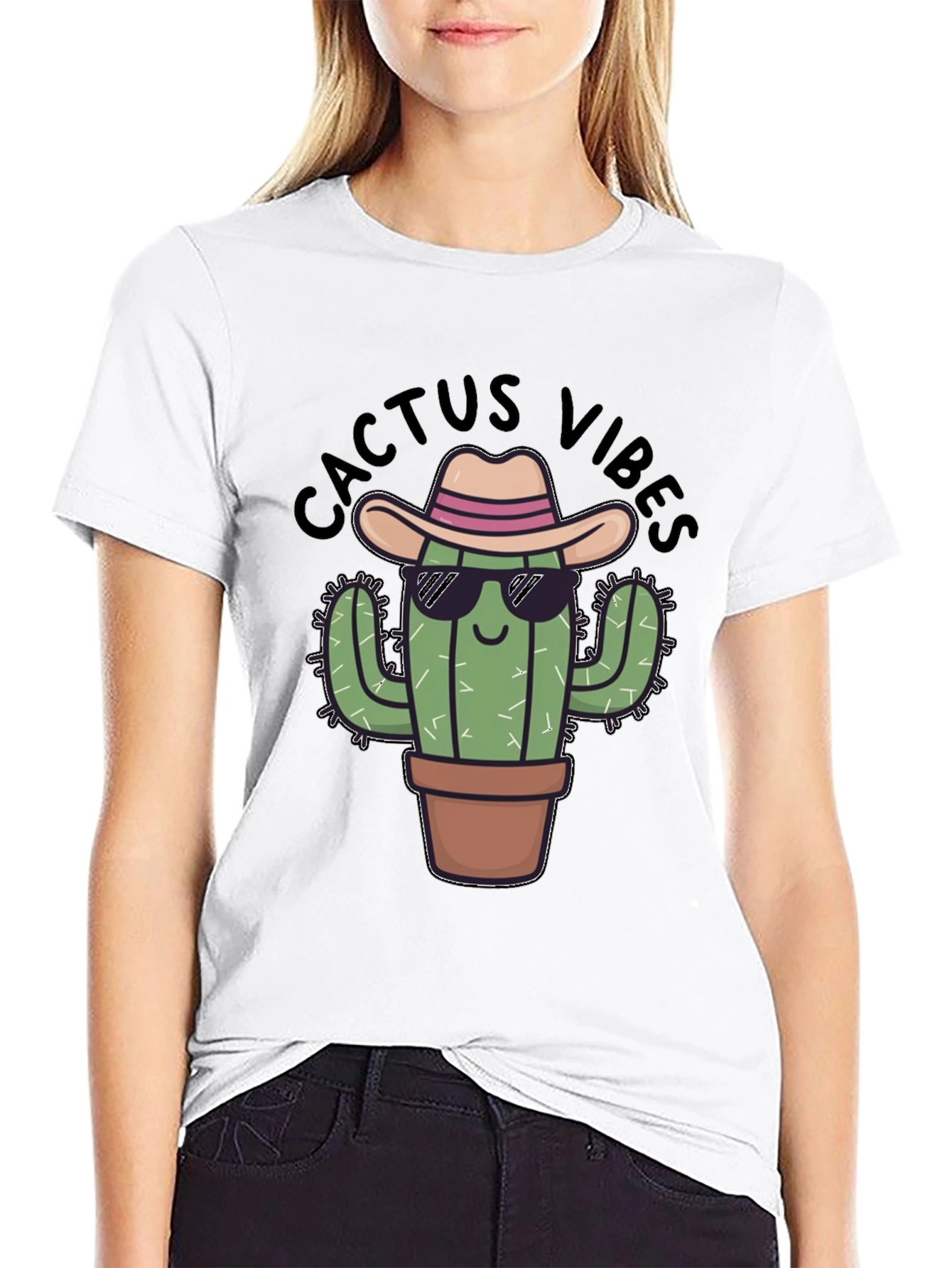 Black Cactus Vibes Tee: Cool Desert Humor view 9