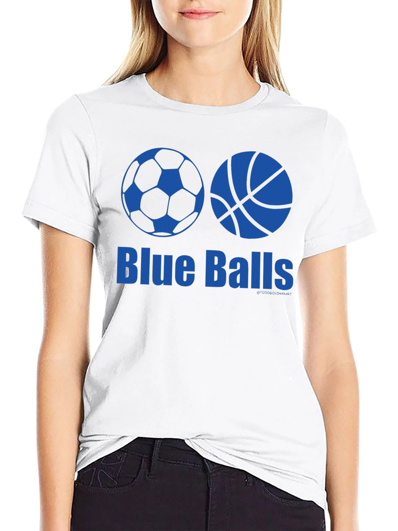 Black Blue Balls Graphic T-Shirt - Soccer & Basketball Design view 9