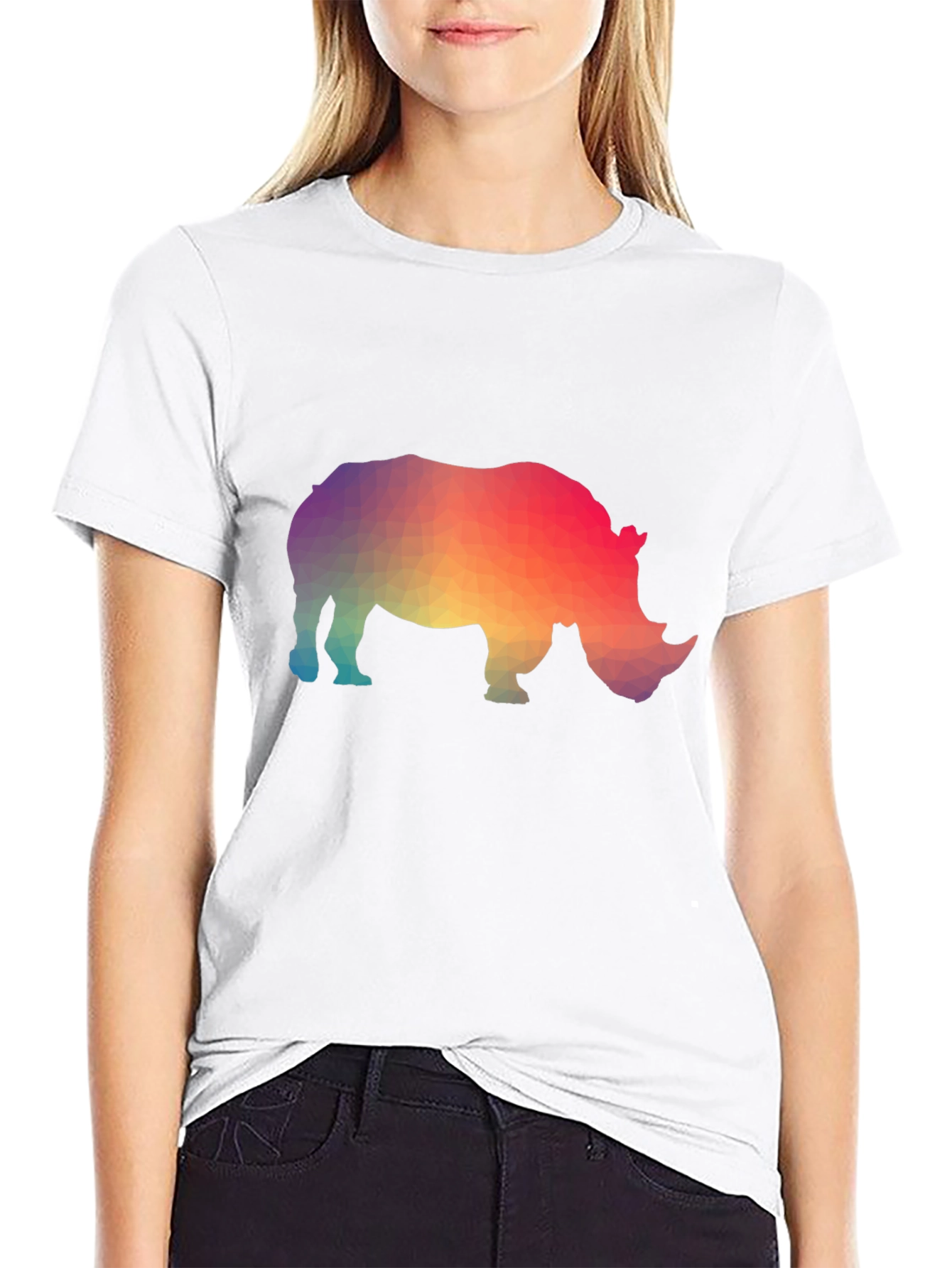 Black Geometric Rhino Graphic T-Shirt - Trendy Animal Tee view 9