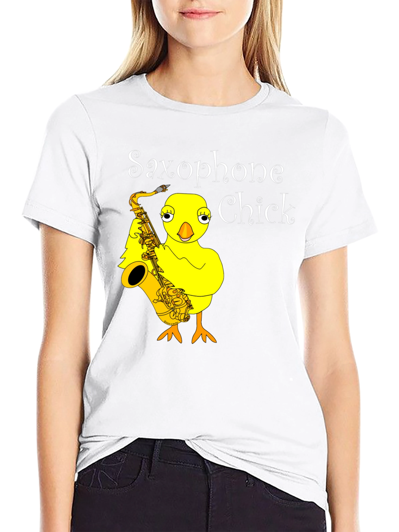 Black Saxophone Chick Graphic Tee - Unisex Black T-Shirt view 9