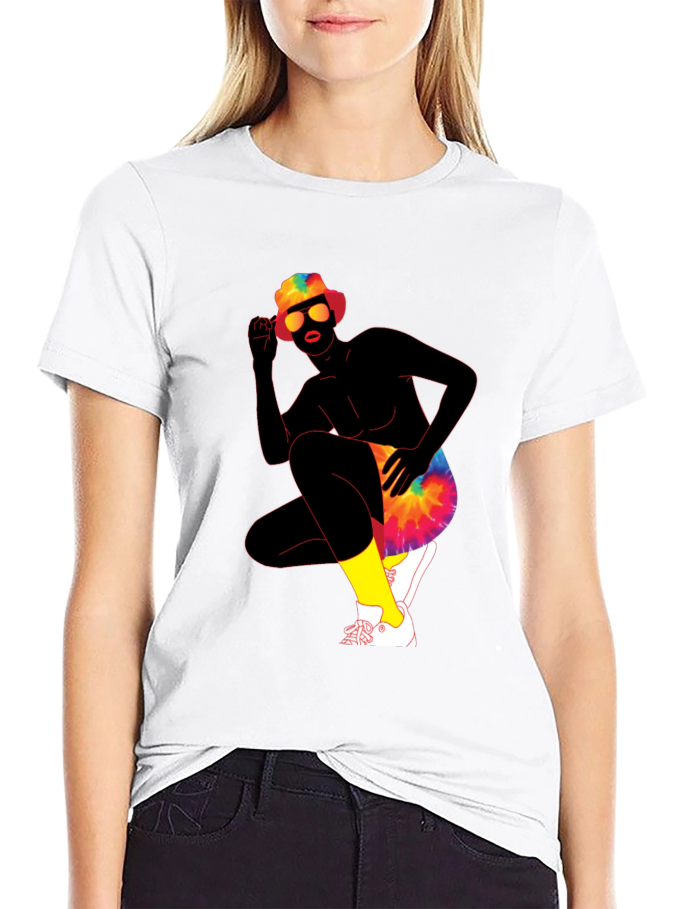 Black Retro Tie-Dye Graphic Print Crew Neck Tee view 9