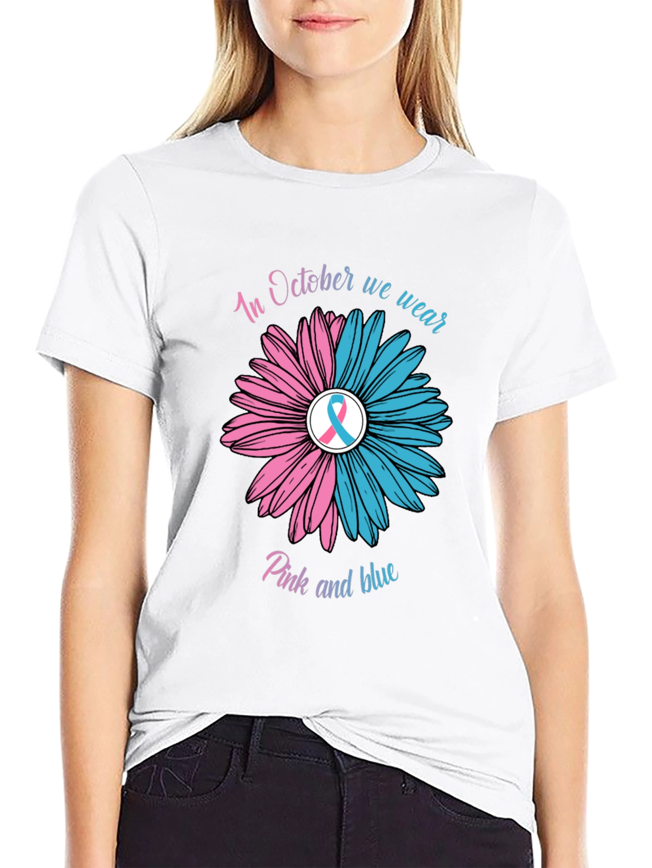 Black October Pink and Blue Awareness T-Shirt view 9