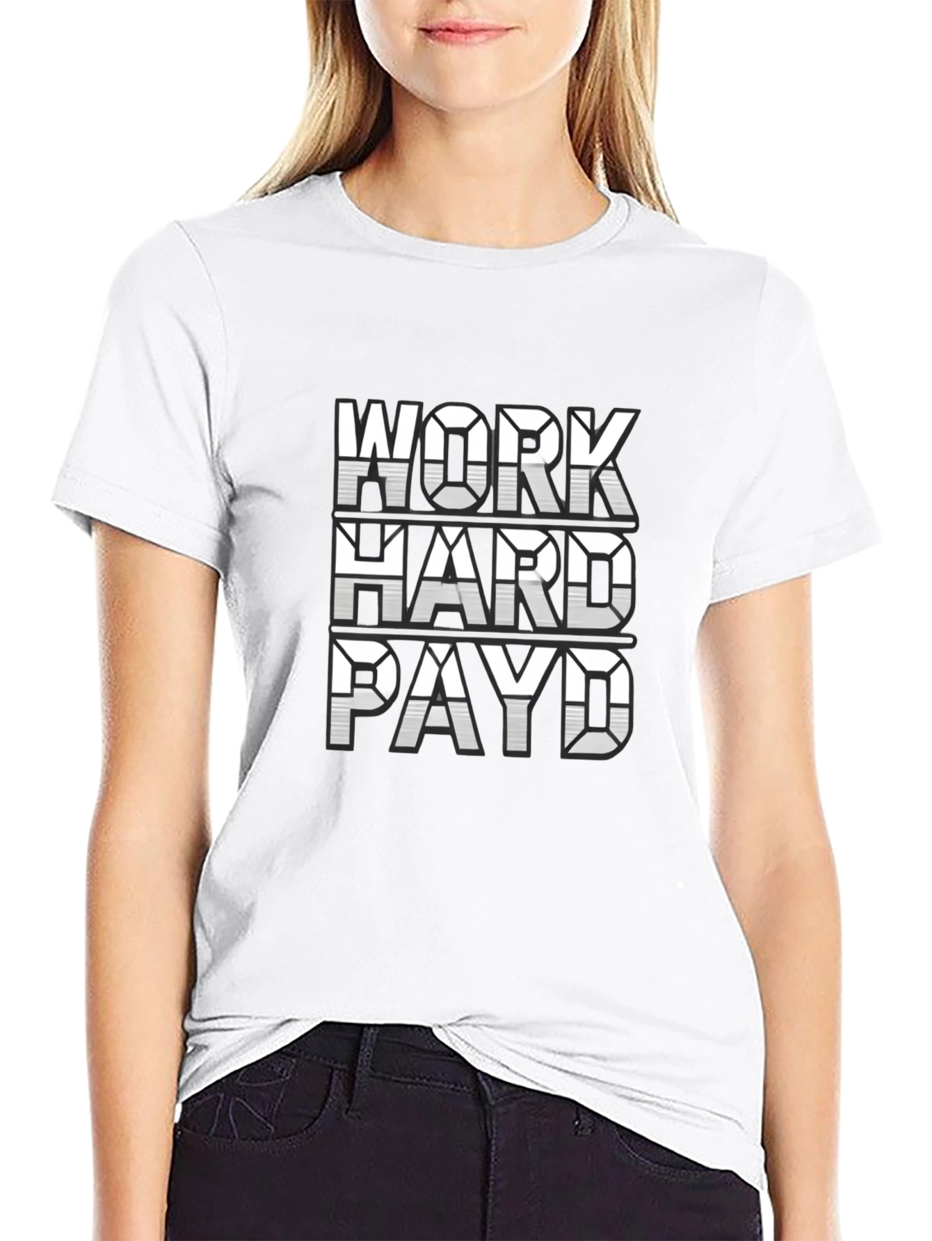 Black Work Hard Payd Graphic Tee - Black Casual T-Shirt view 9