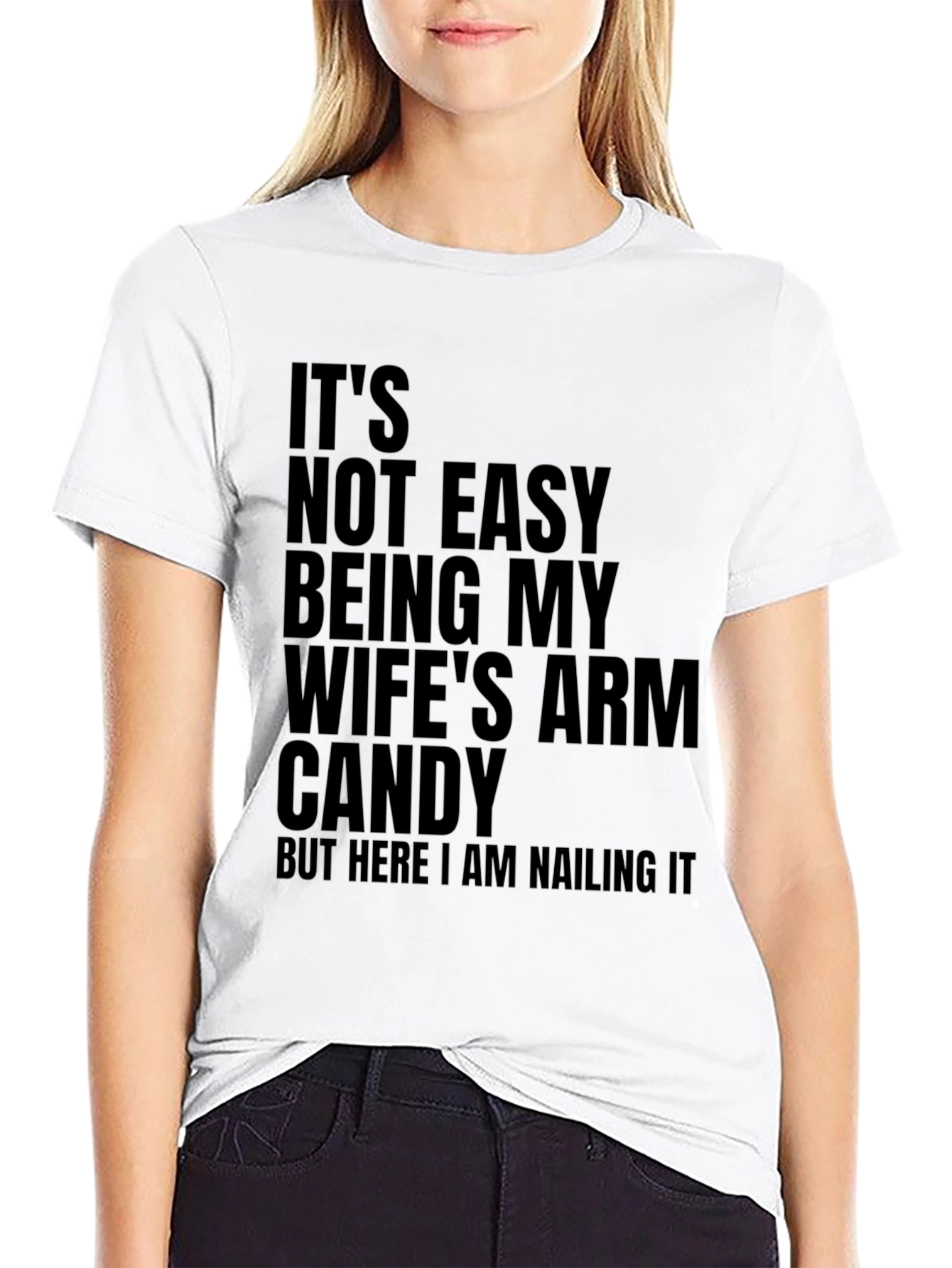 Black Funny "Wife's Arm Candy" Black Graphic T-Shirt view 9