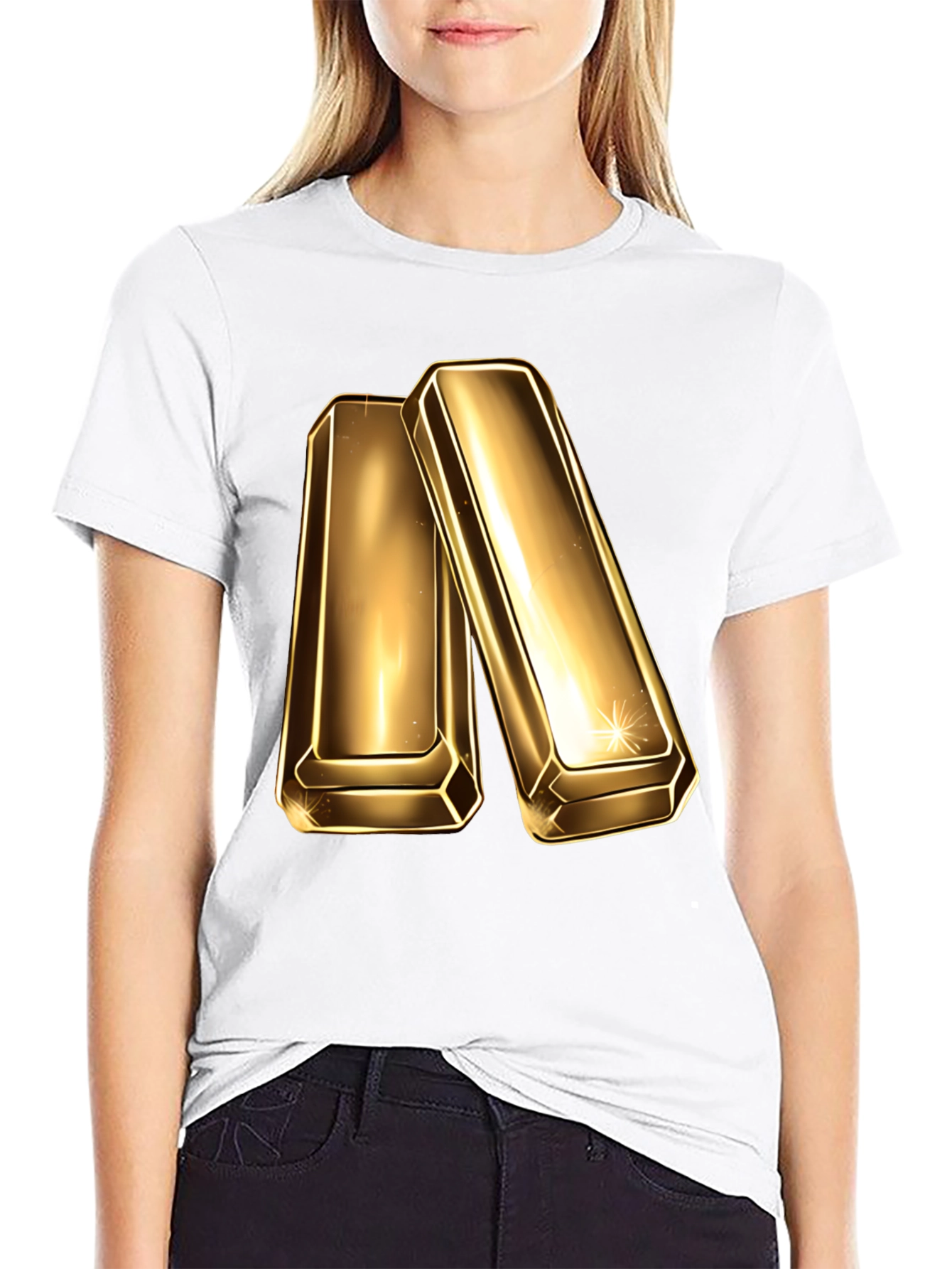 Black Gold Bar Graphic Tee - Shiny Ingot Design T-Shirt view 9