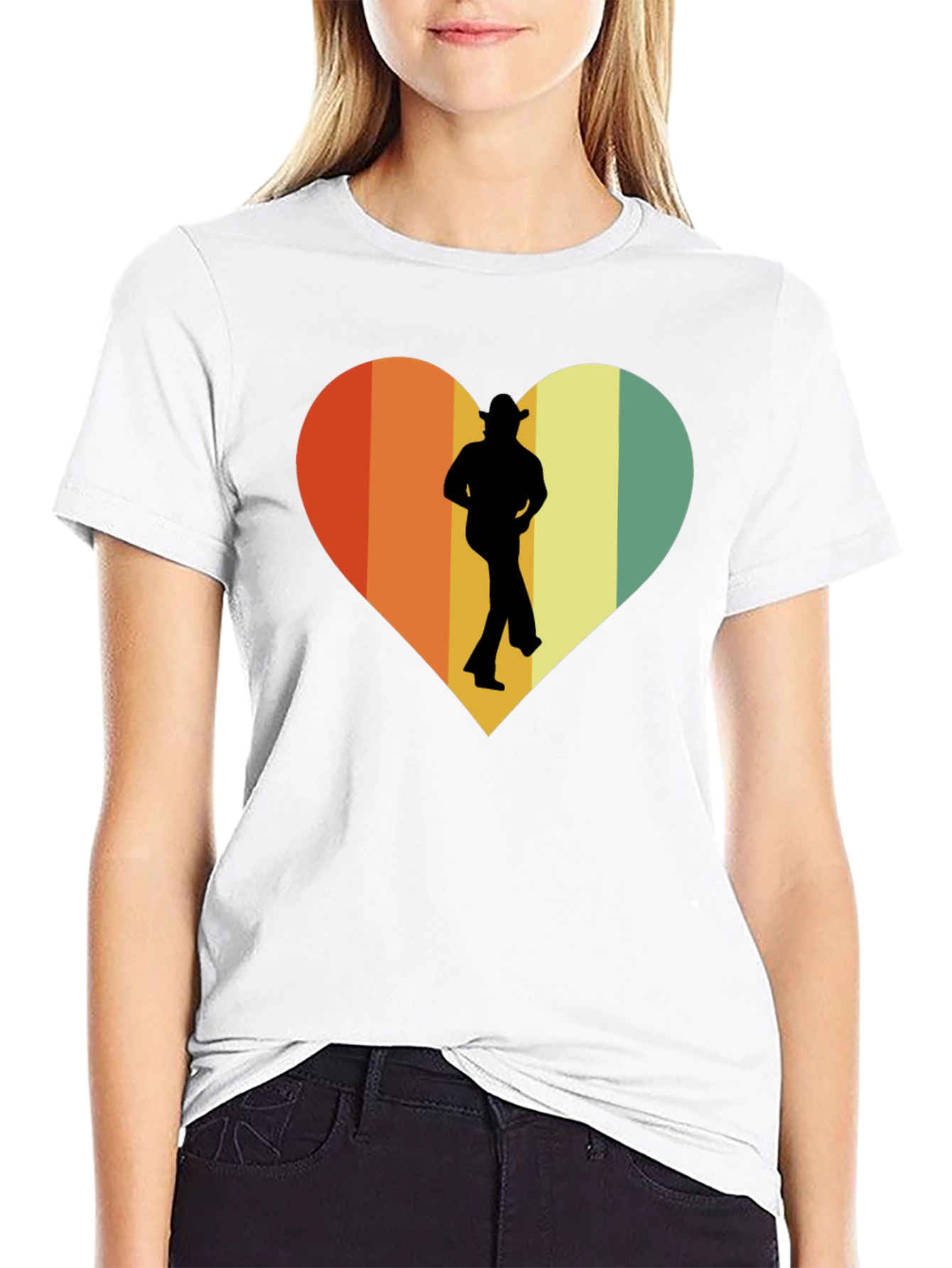 Black Retro Country Dance Heart Graphic T-Shirt view 9