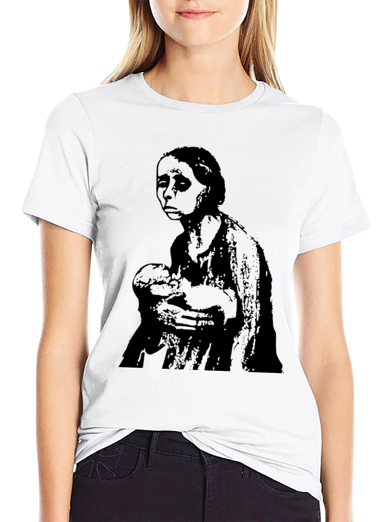 Black Distressed Mother & Child Graphic Tee - Black Cotton Comfort view 9