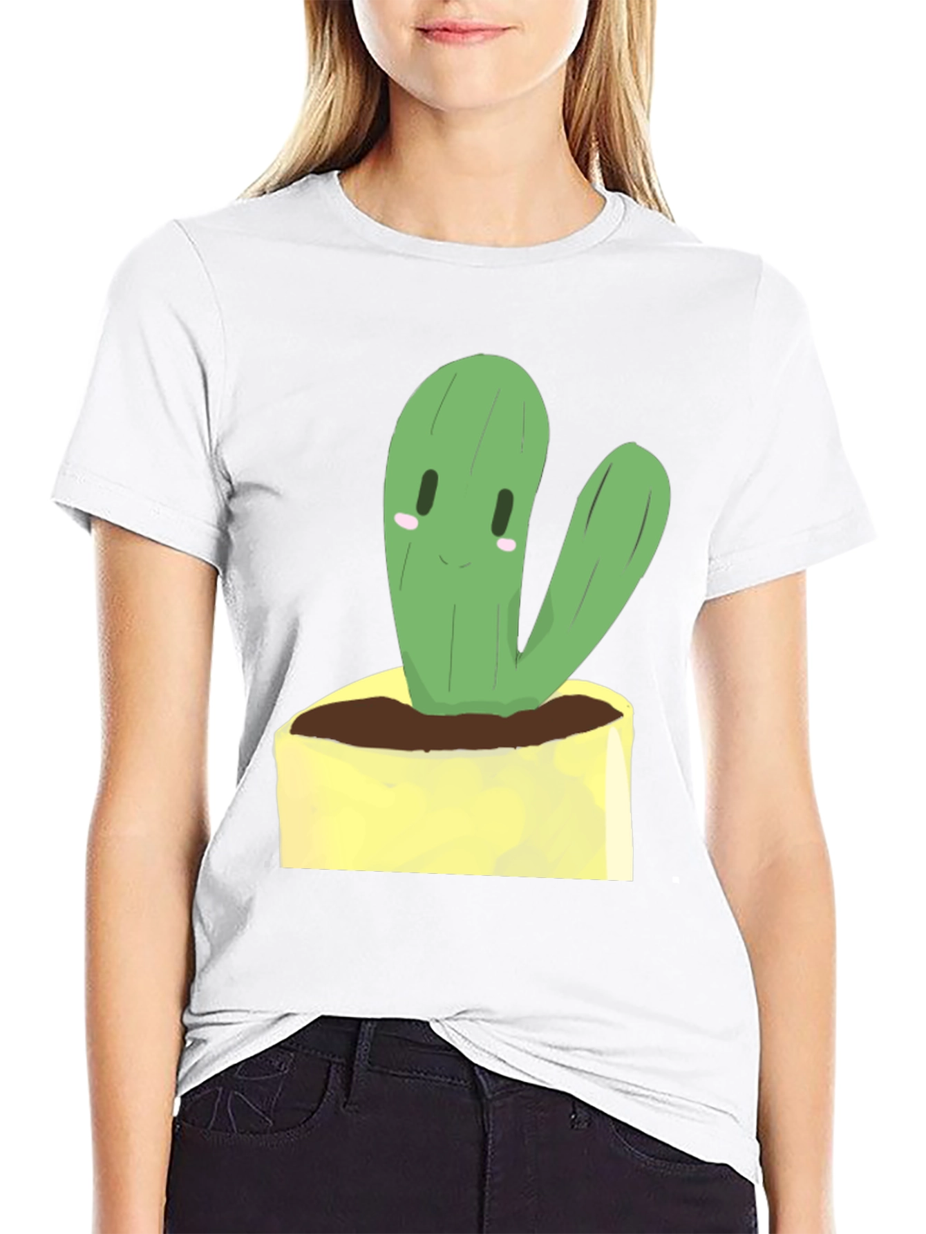 Black Cute Cactus Graphic Tee - Black Cotton T-Shirt view 9
