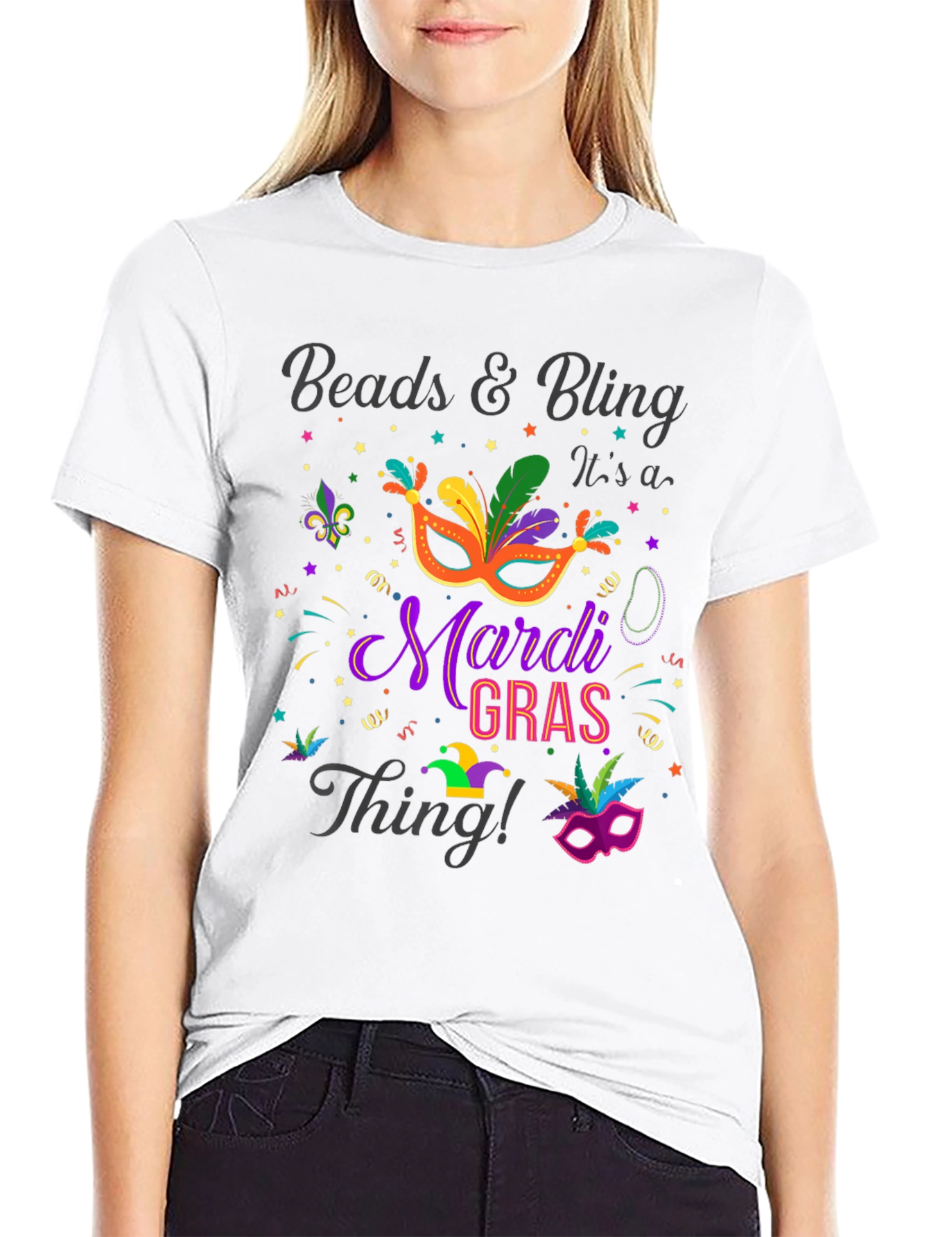 Mardi Gras Beads & Bling Graphic T-Shirt - 9