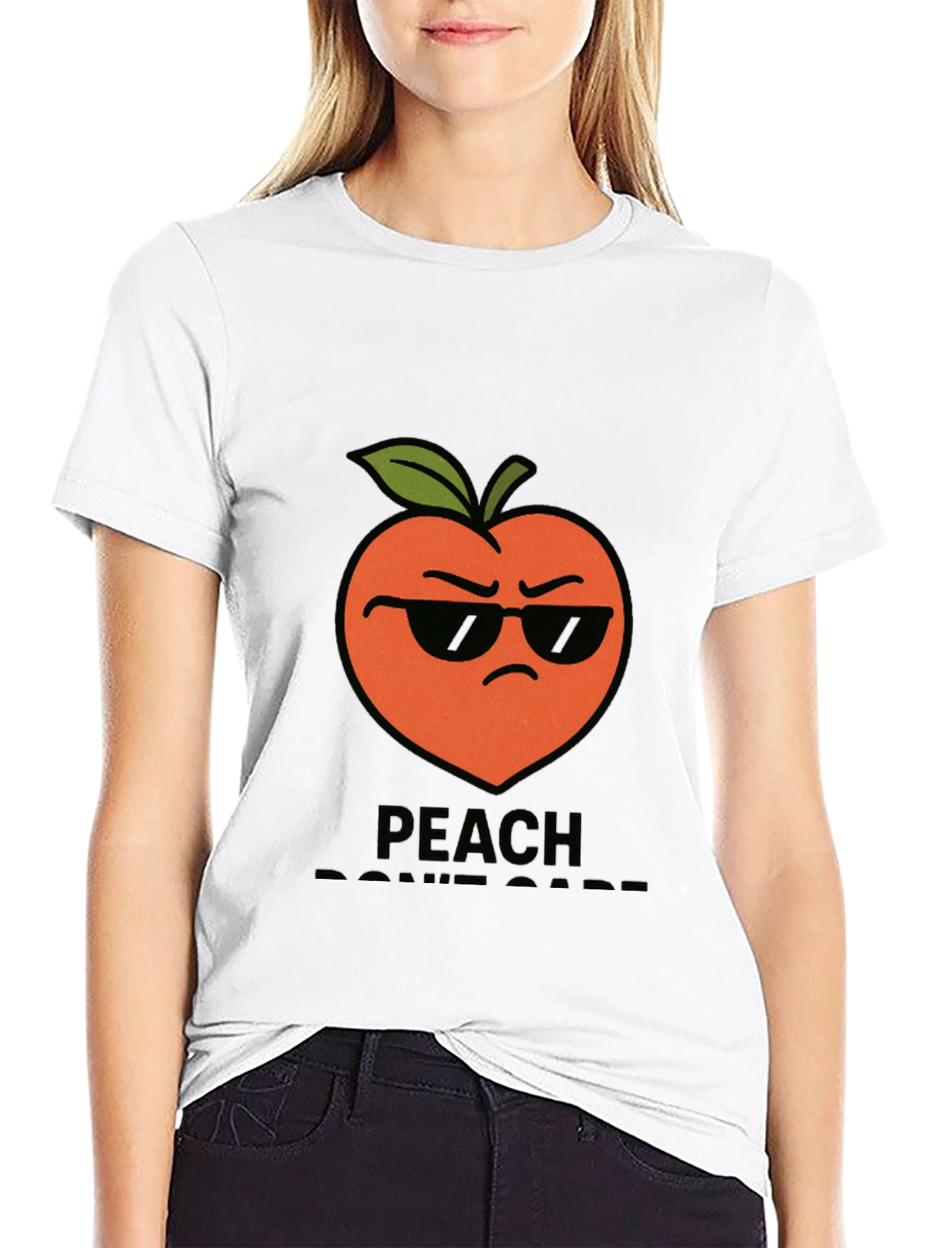 Black Cool Peach Graphic T-Shirt - "Peach Don't Care!" view 9