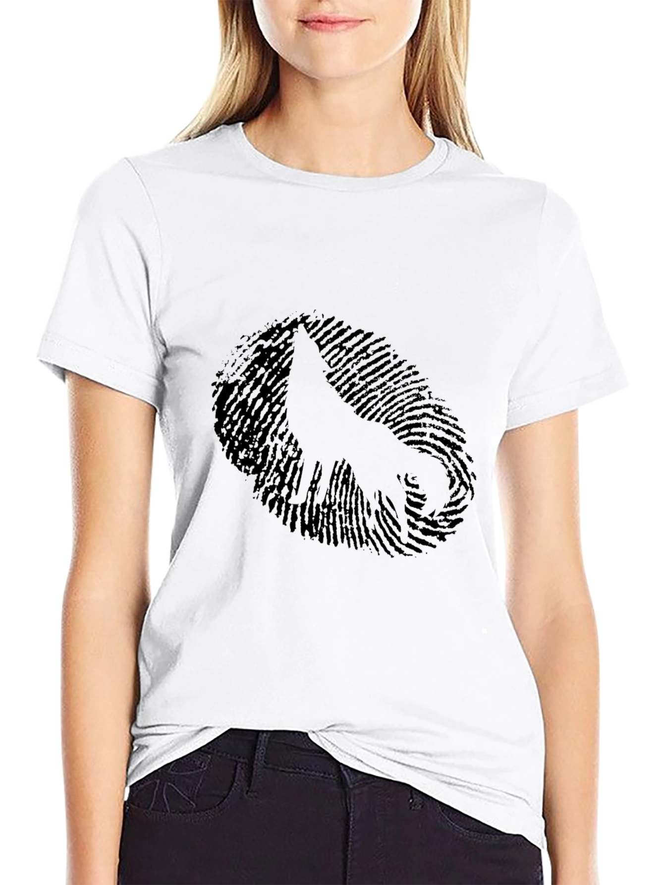 Black Fingerprint Wolf Graphic Black Tee view 9